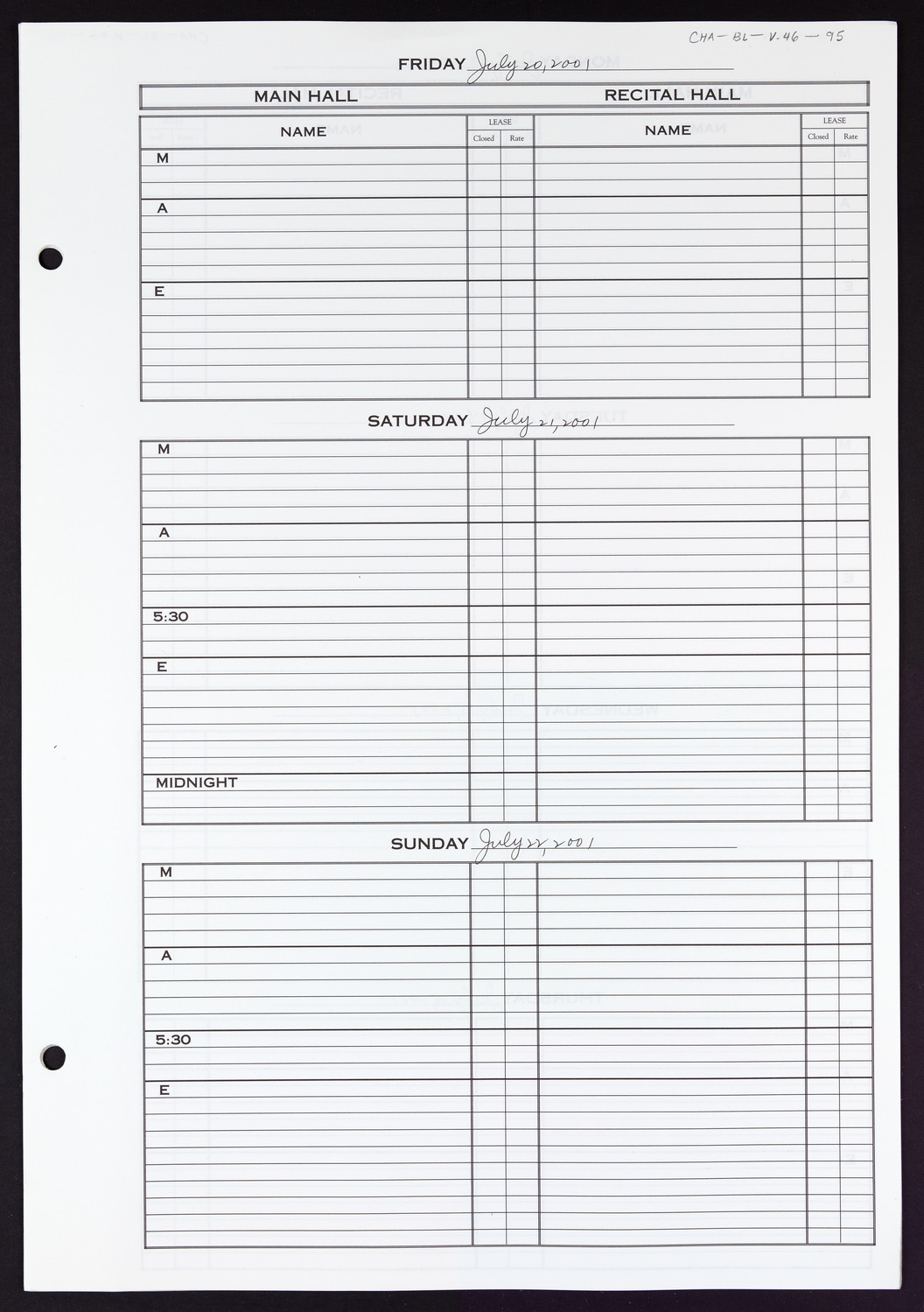 Carnegie Hall Booking Ledger, volume 46, page 95