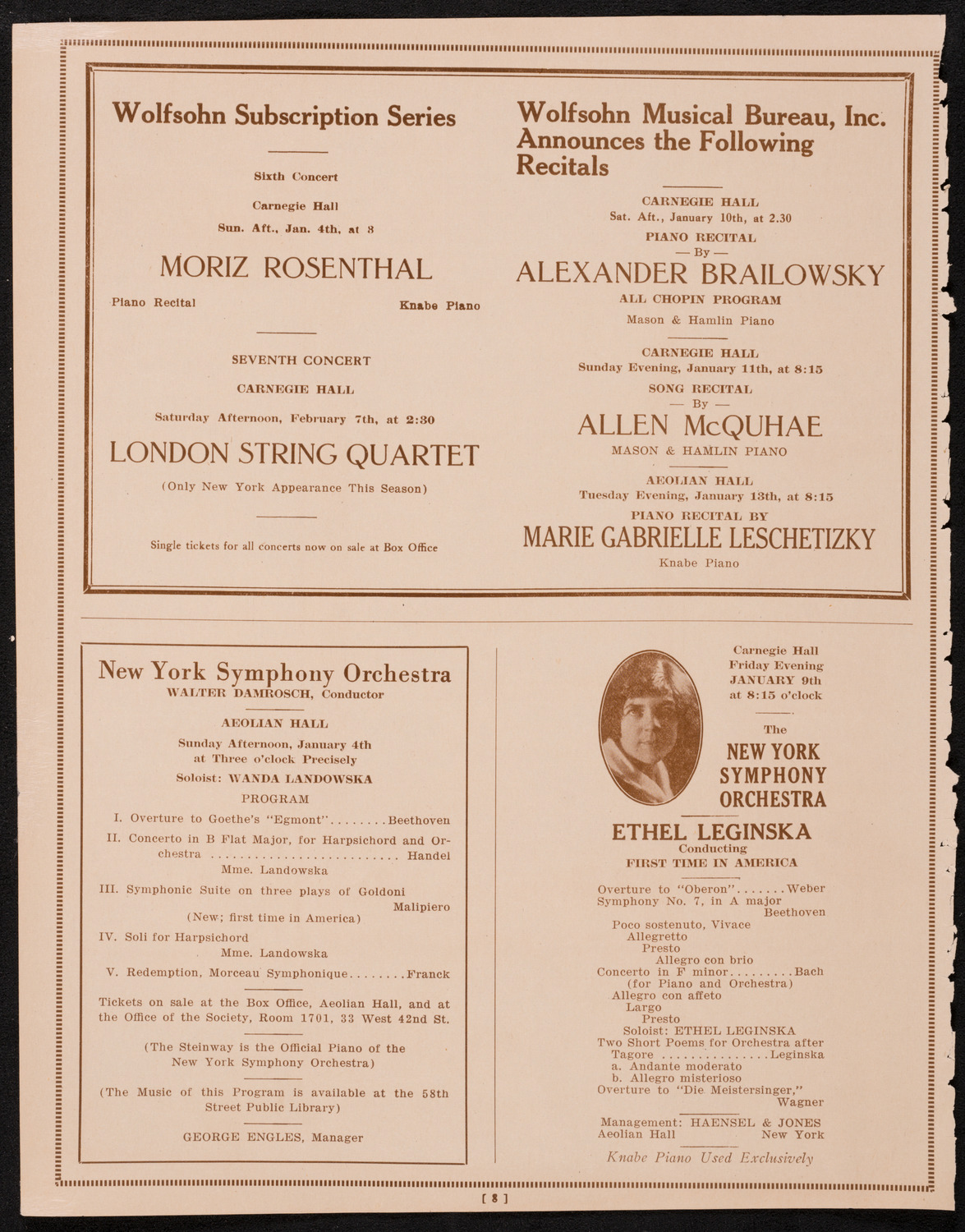 New York Symphony Orchestra, January 1, 1925, program page 8