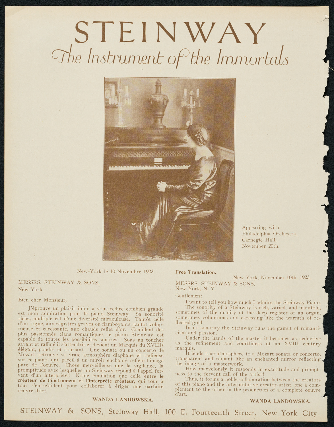 Oratorio Society of New York, November 21, 1923, program page 4