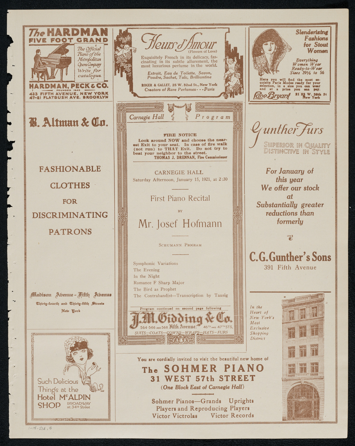 Josef Hofmann, Piano, January 15, 1921, program page 5