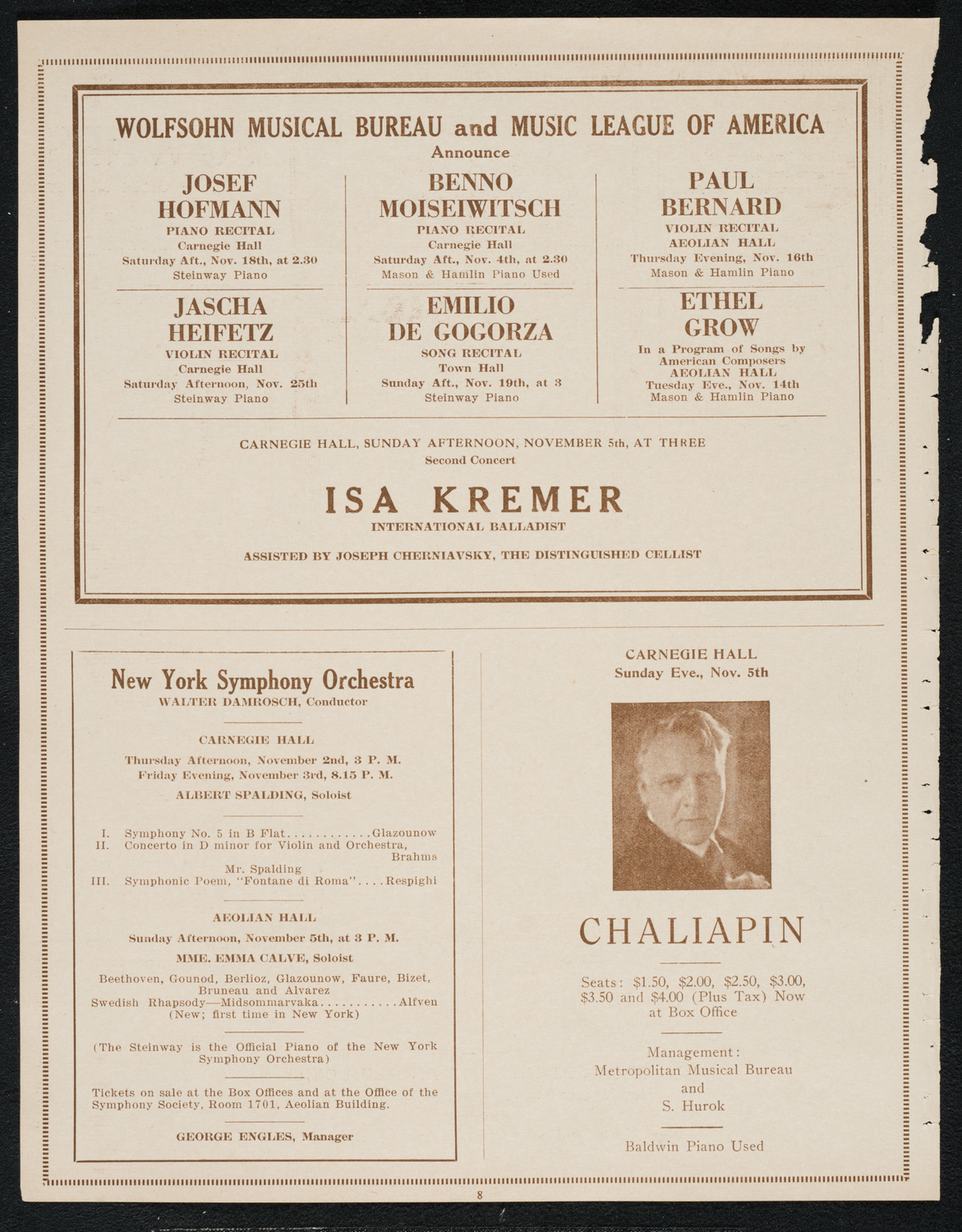 Philadelphia Orchestra, October 31, 1922, program page 8