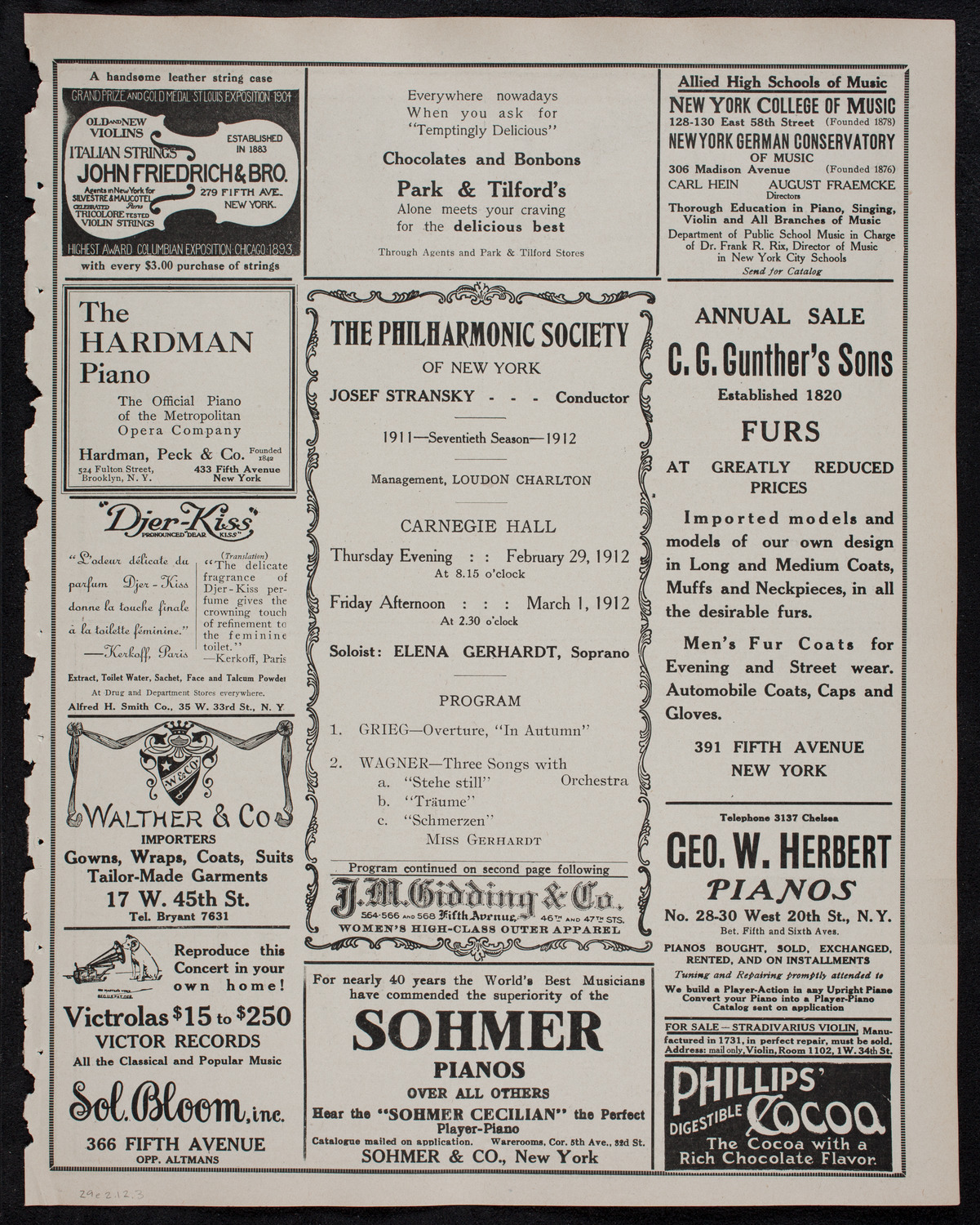 New York Philharmonic, February 29, 1912, program page 5