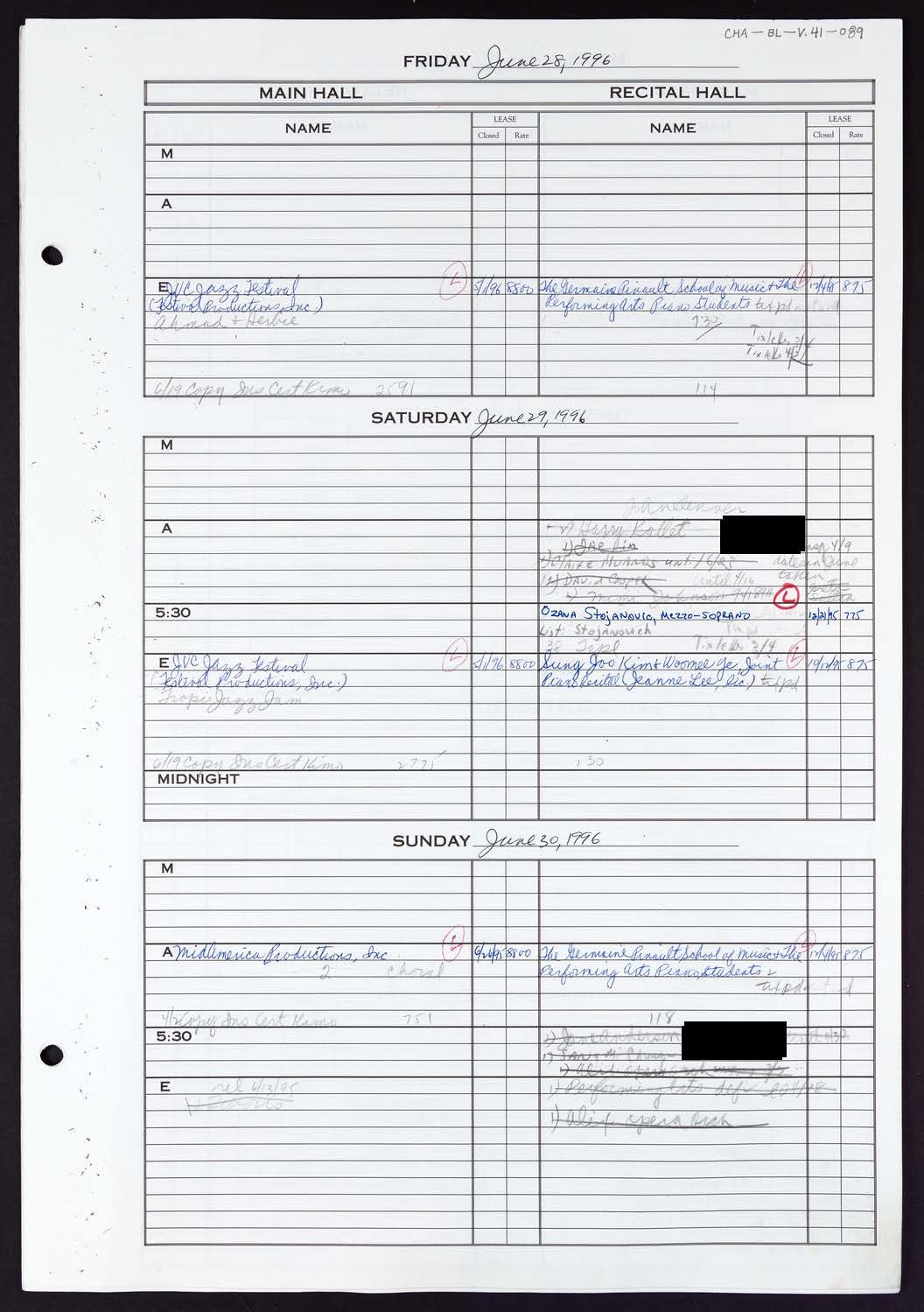 Carnegie Hall Booking Ledger, volume 41, page 89