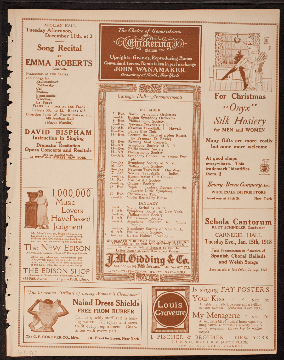 New York Philharmonic, December 7, 1917, program page 3