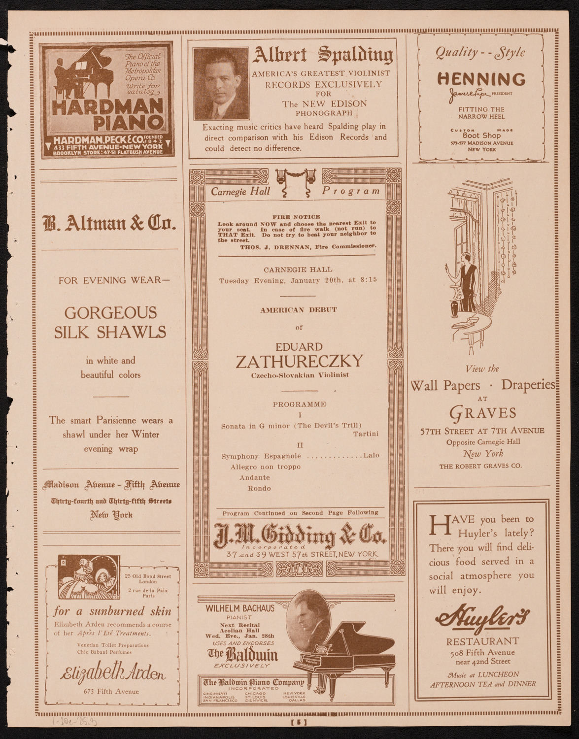 Eduard Zathureczky, Violin, January 20, 1925, program page 5