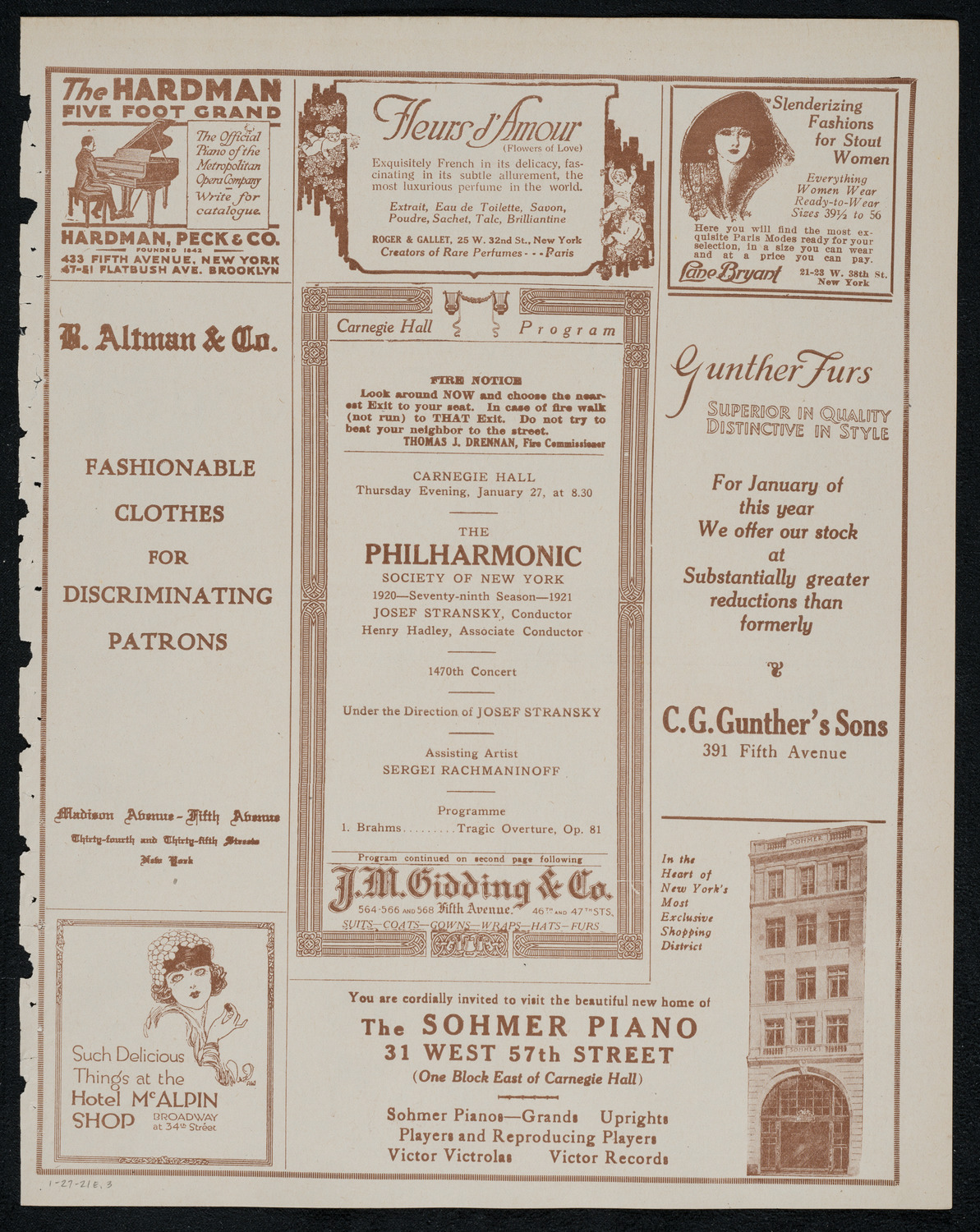 New York Philharmonic, January 27, 1921, program page 5