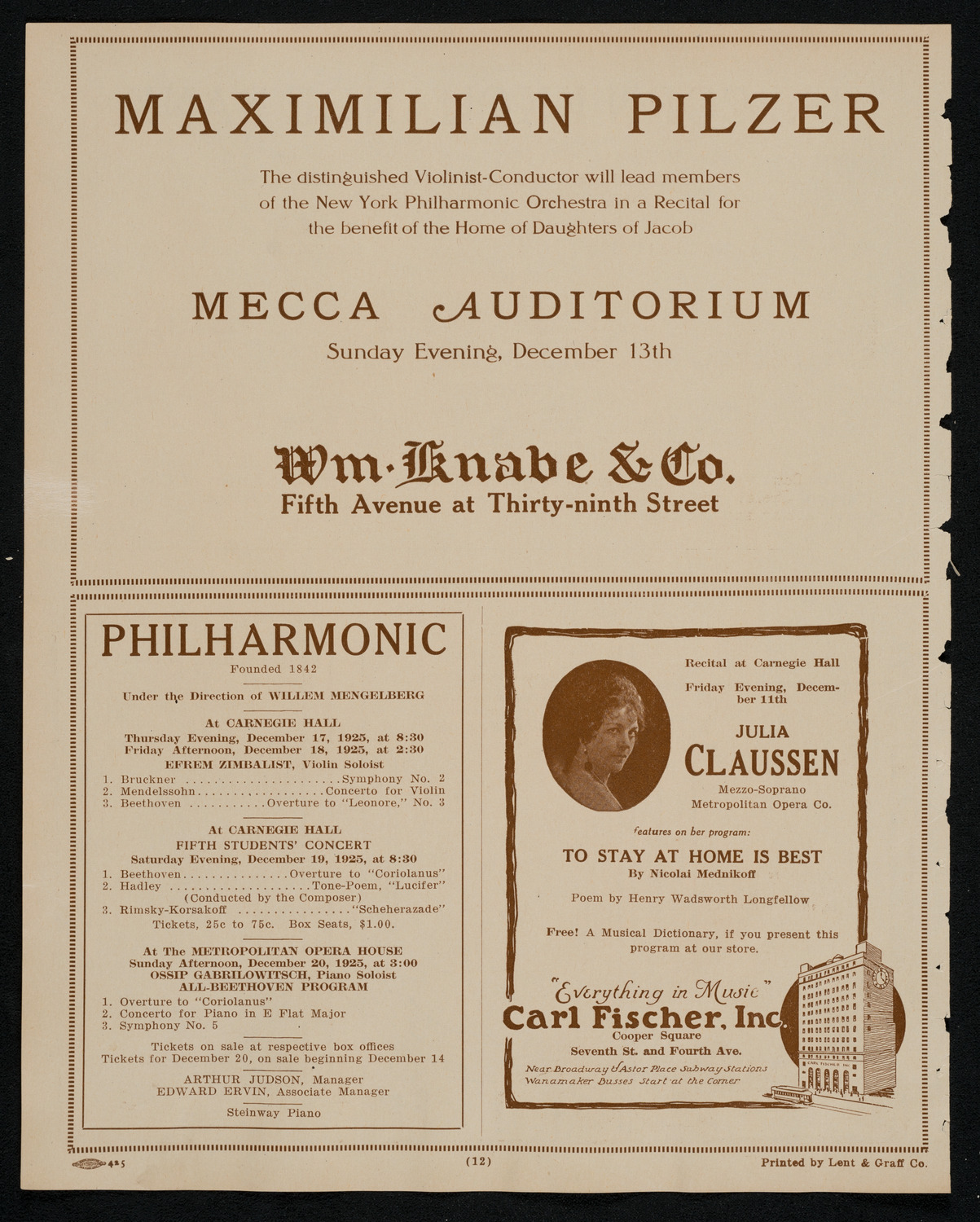 Cleveland Orchestra, December 13, 1925, program page 12