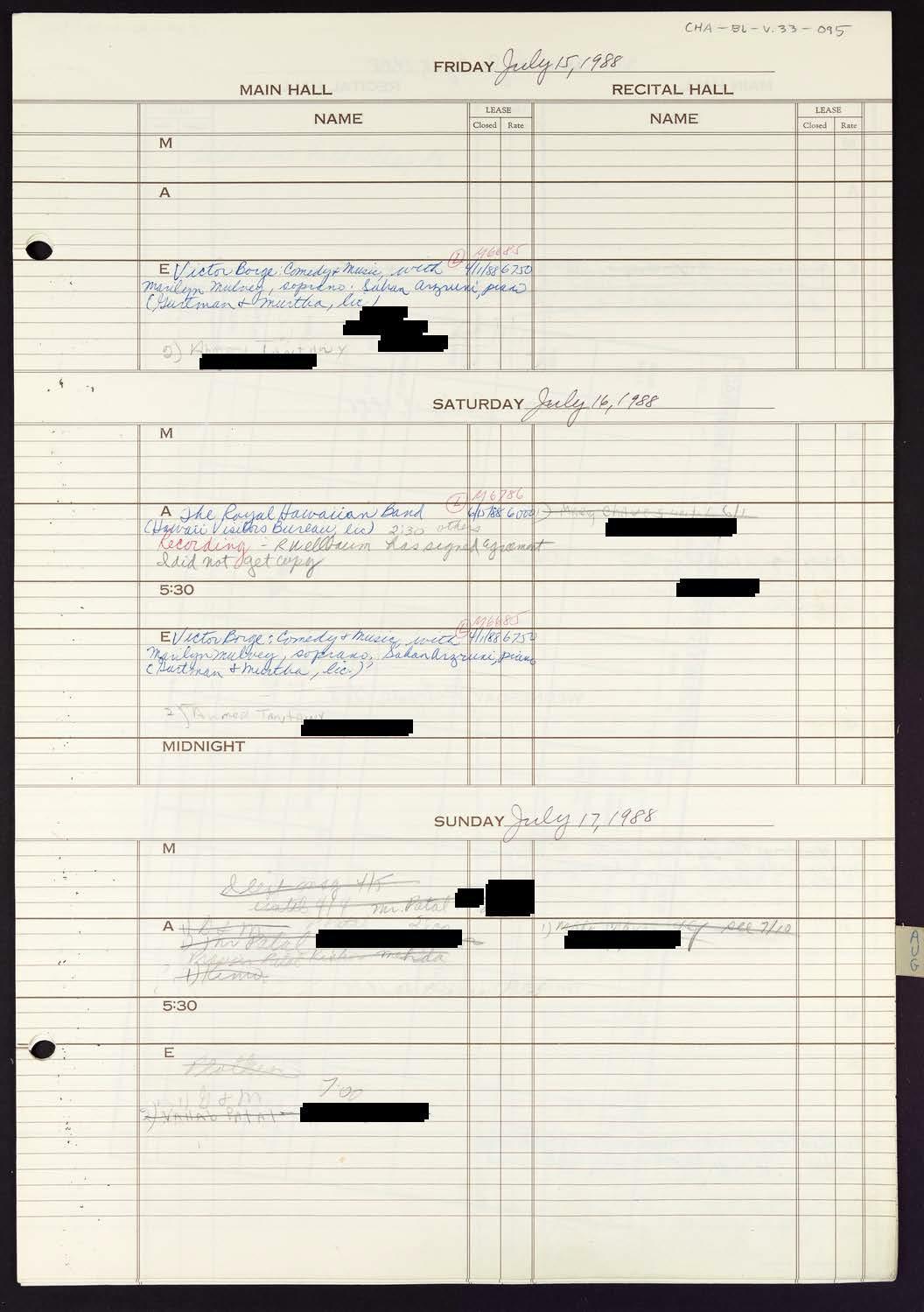 Carnegie Hall Booking Ledger, volume 33, page 95