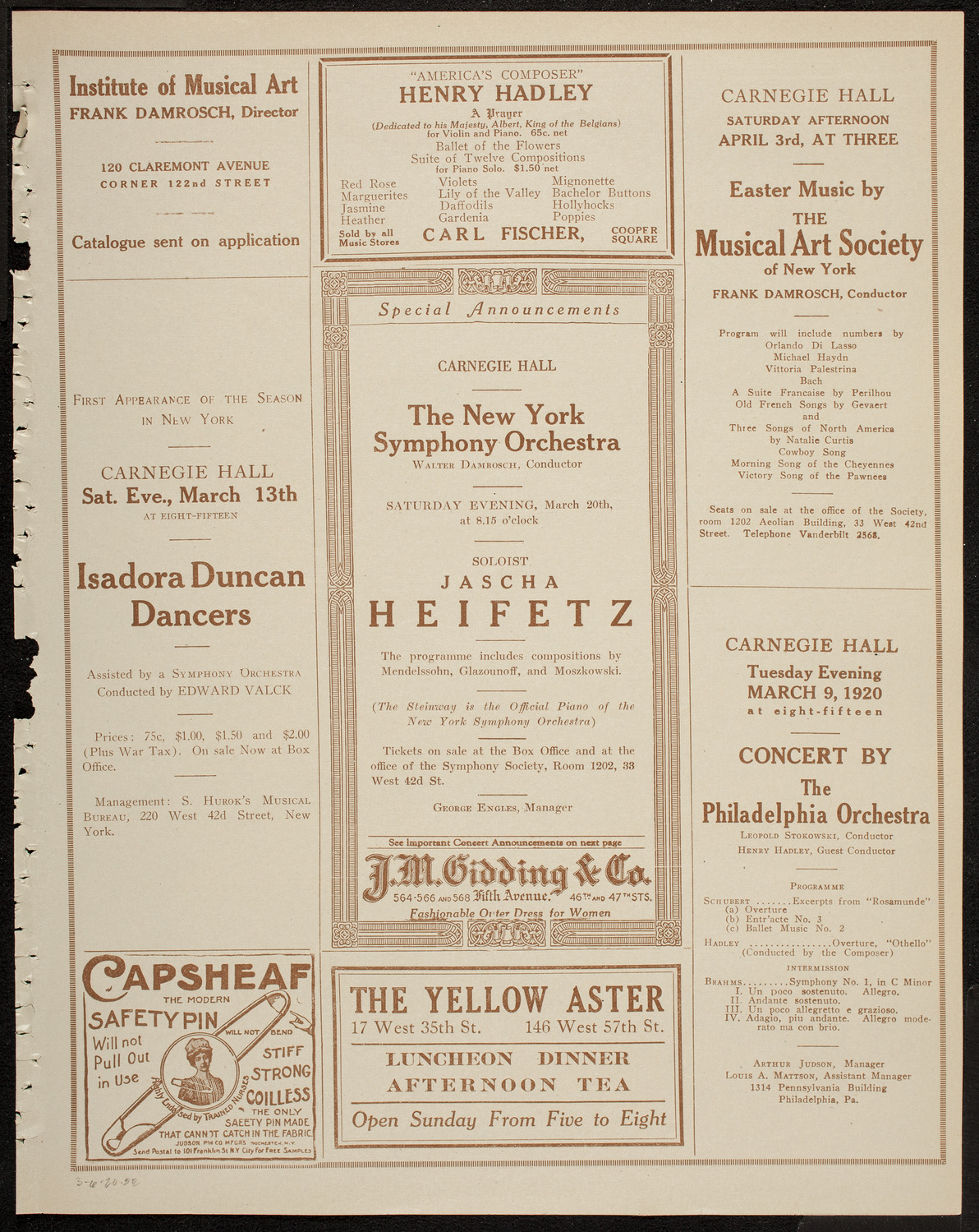 New York Philharmonic, March 6, 1920, program page 9