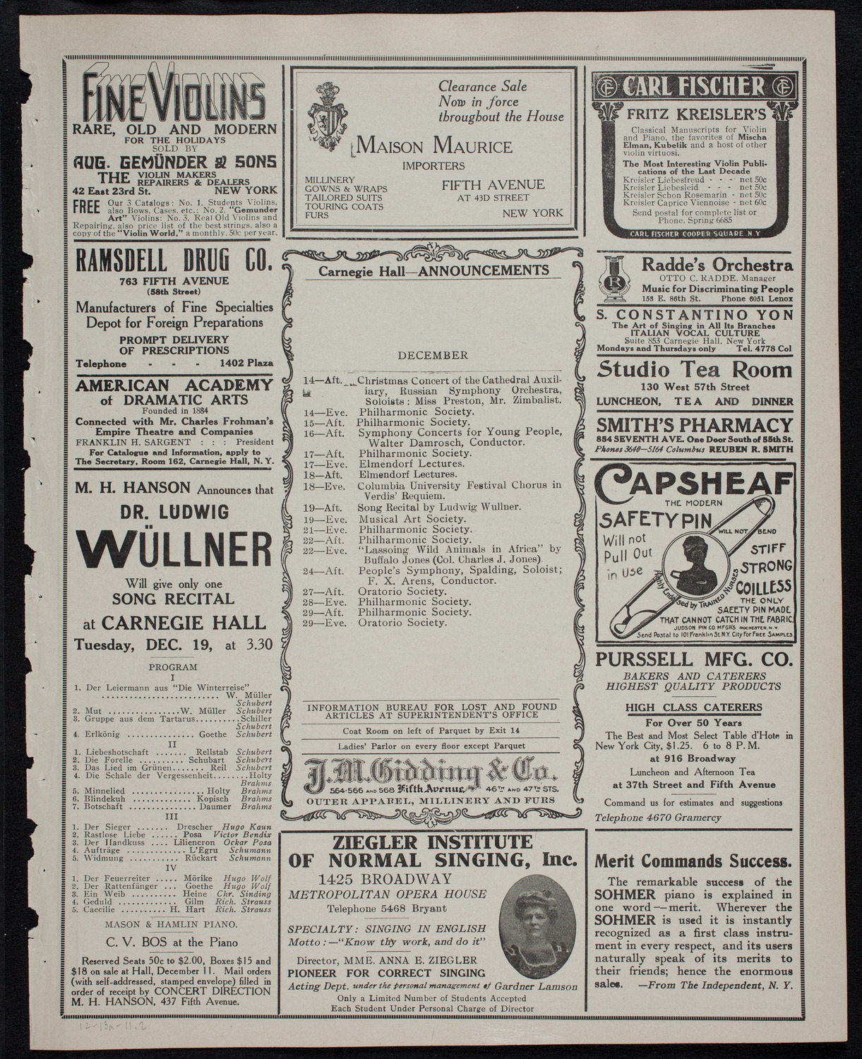 Theodore Thomas Orchestra, December 13, 1911, program page 3