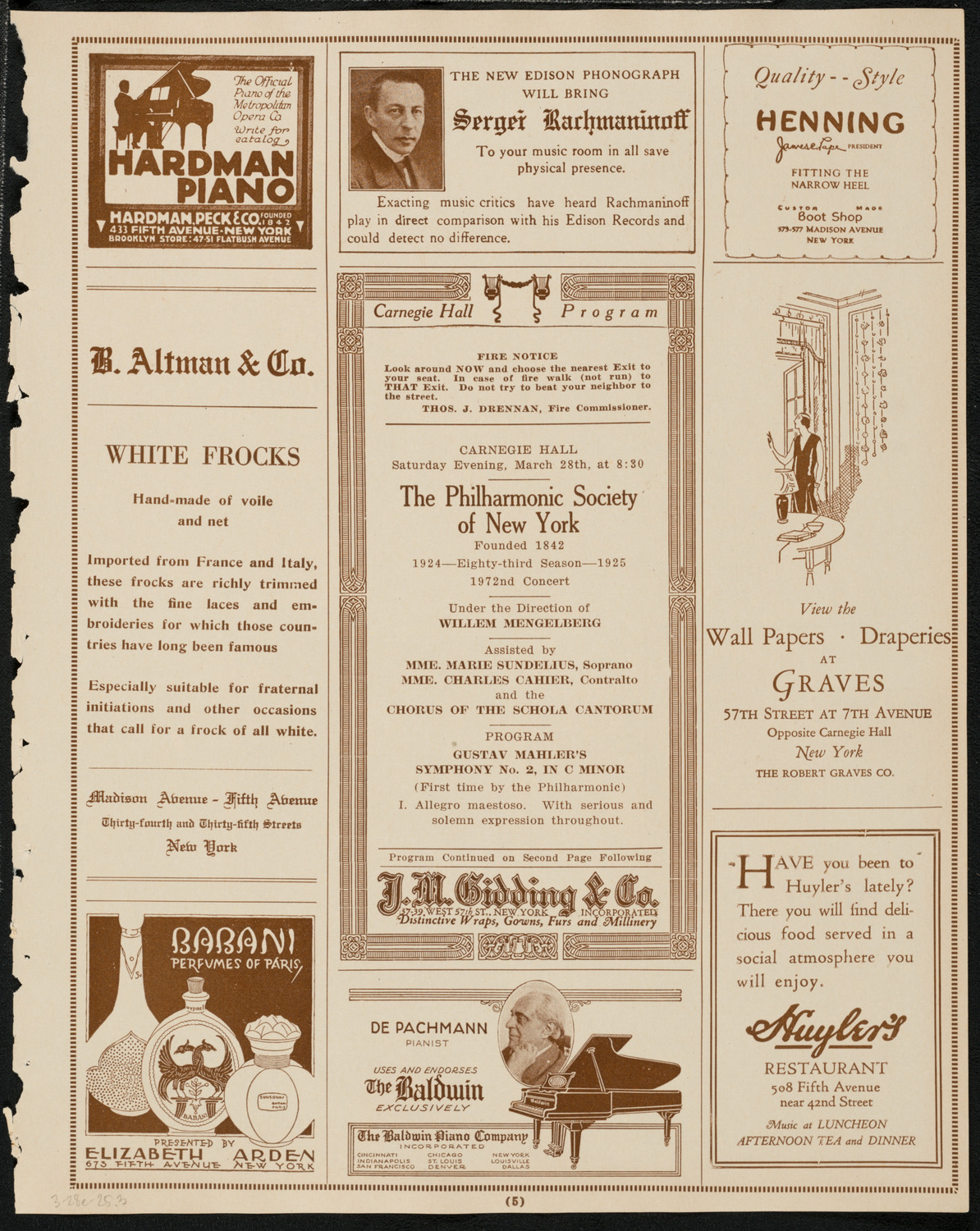 New York Philharmonic, March 28, 1925, program page 5