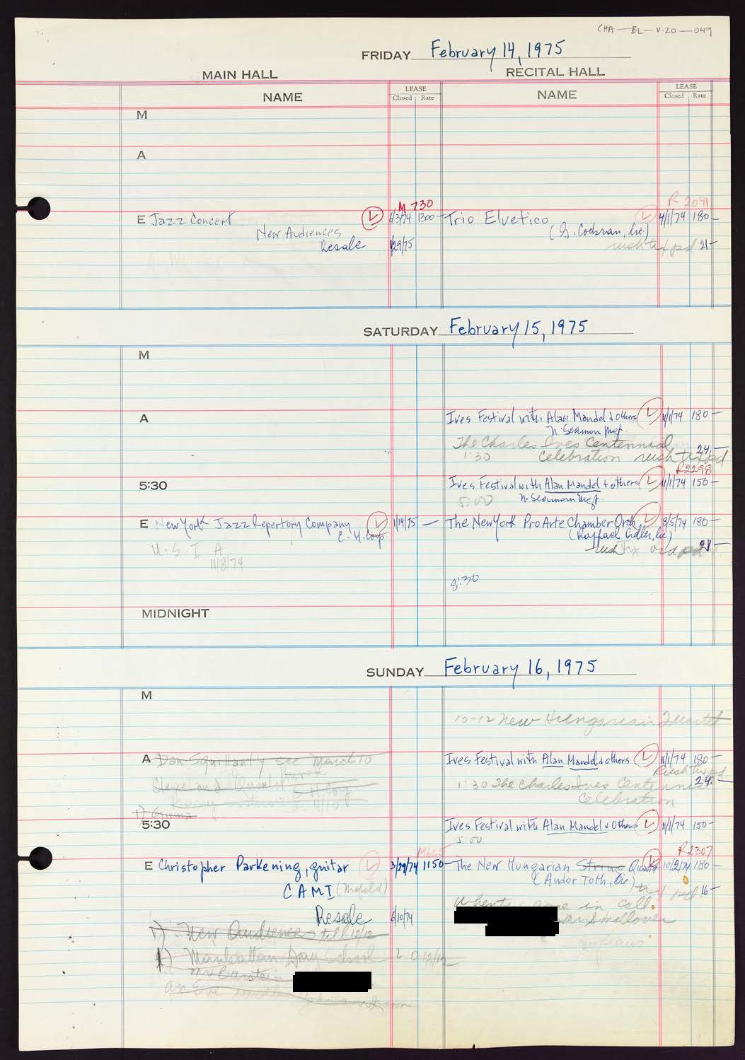 Carnegie Hall Booking Ledger, volume 20, page 49