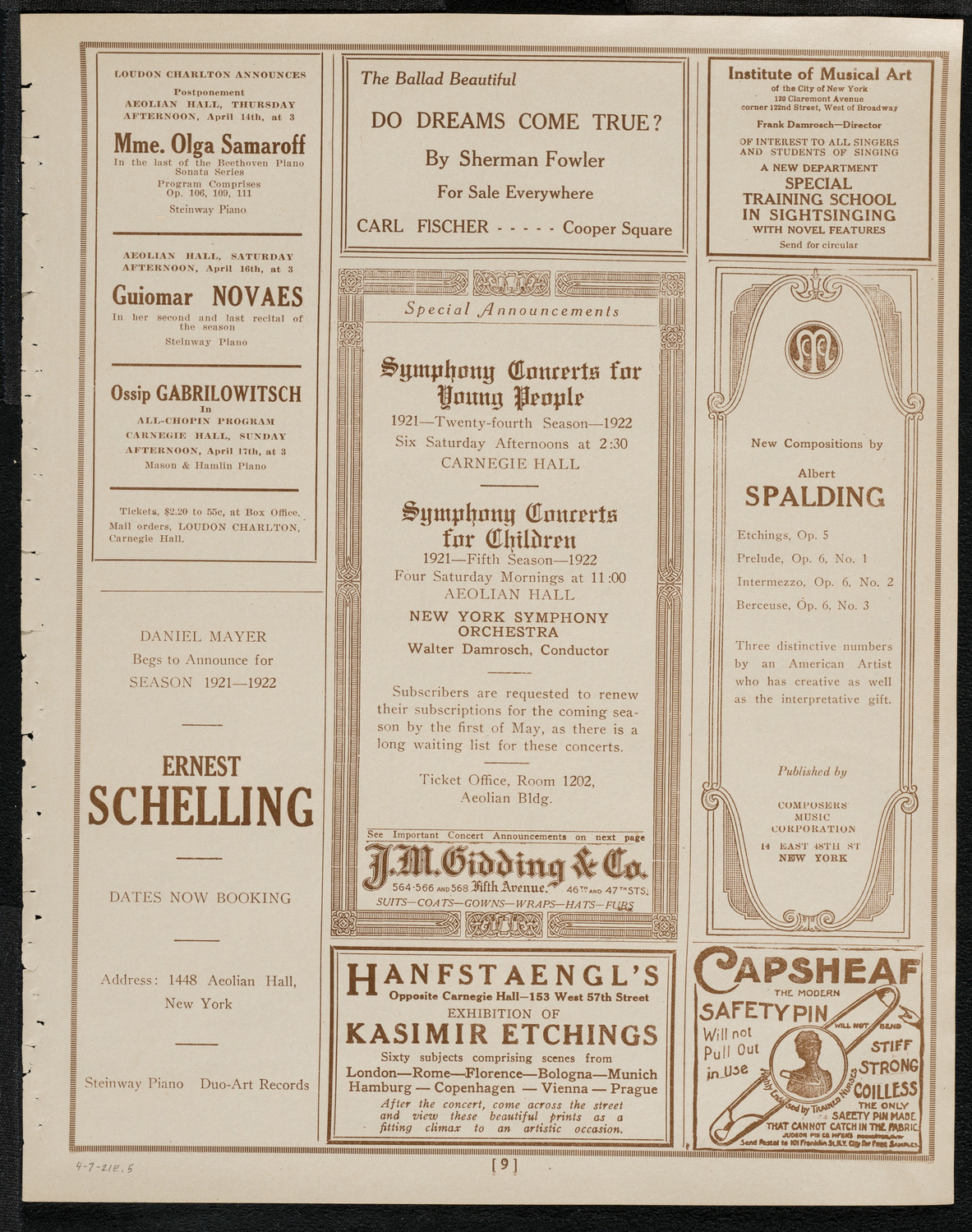 Metropolitan Post - American Legion Concert by Metropolitan Life Insurance Company Combined Musical Organizations, April 7, 1921, program page 9