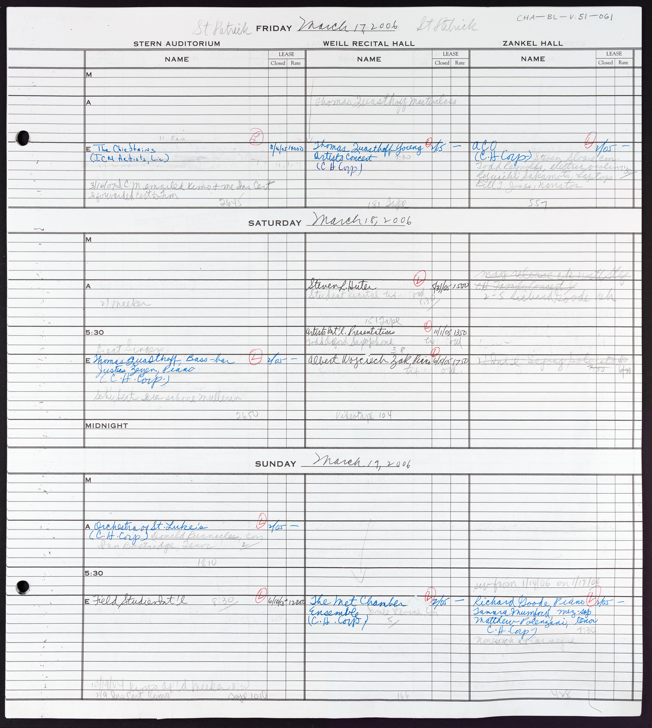 Carnegie Hall Booking Ledger, volume 51, page 61