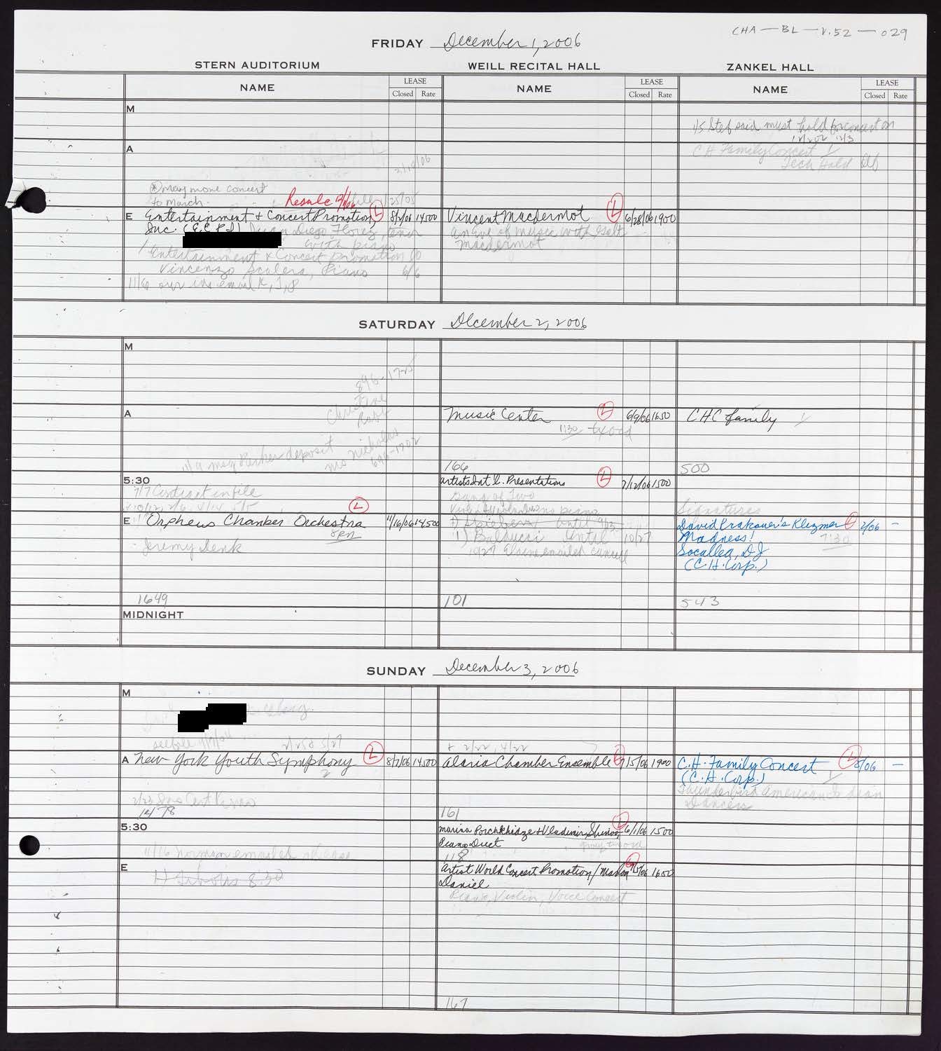 Carnegie Hall Booking Ledger, volume 52, page 29