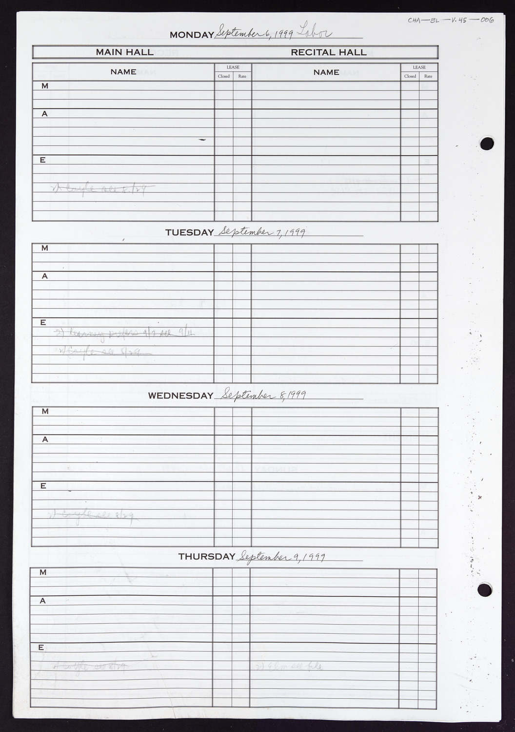 Carnegie Hall Booking Ledger, volume 45, page 6