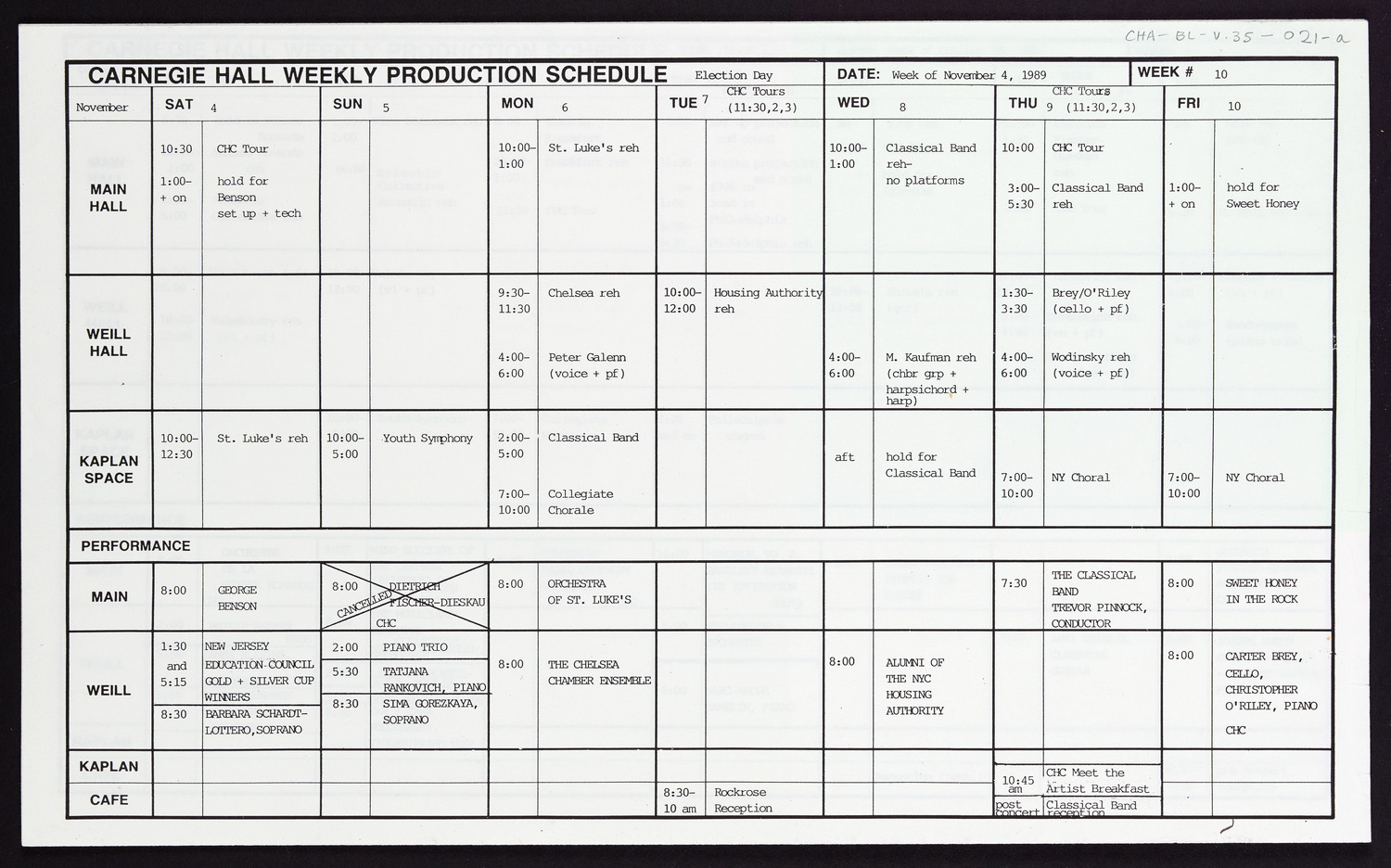 Carnegie Hall Booking Ledger, volume 35, page 21a