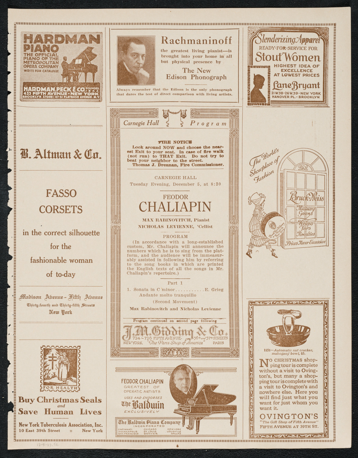 Fyodor Chaliapin, Tenor, December 5, 1922, program page 5