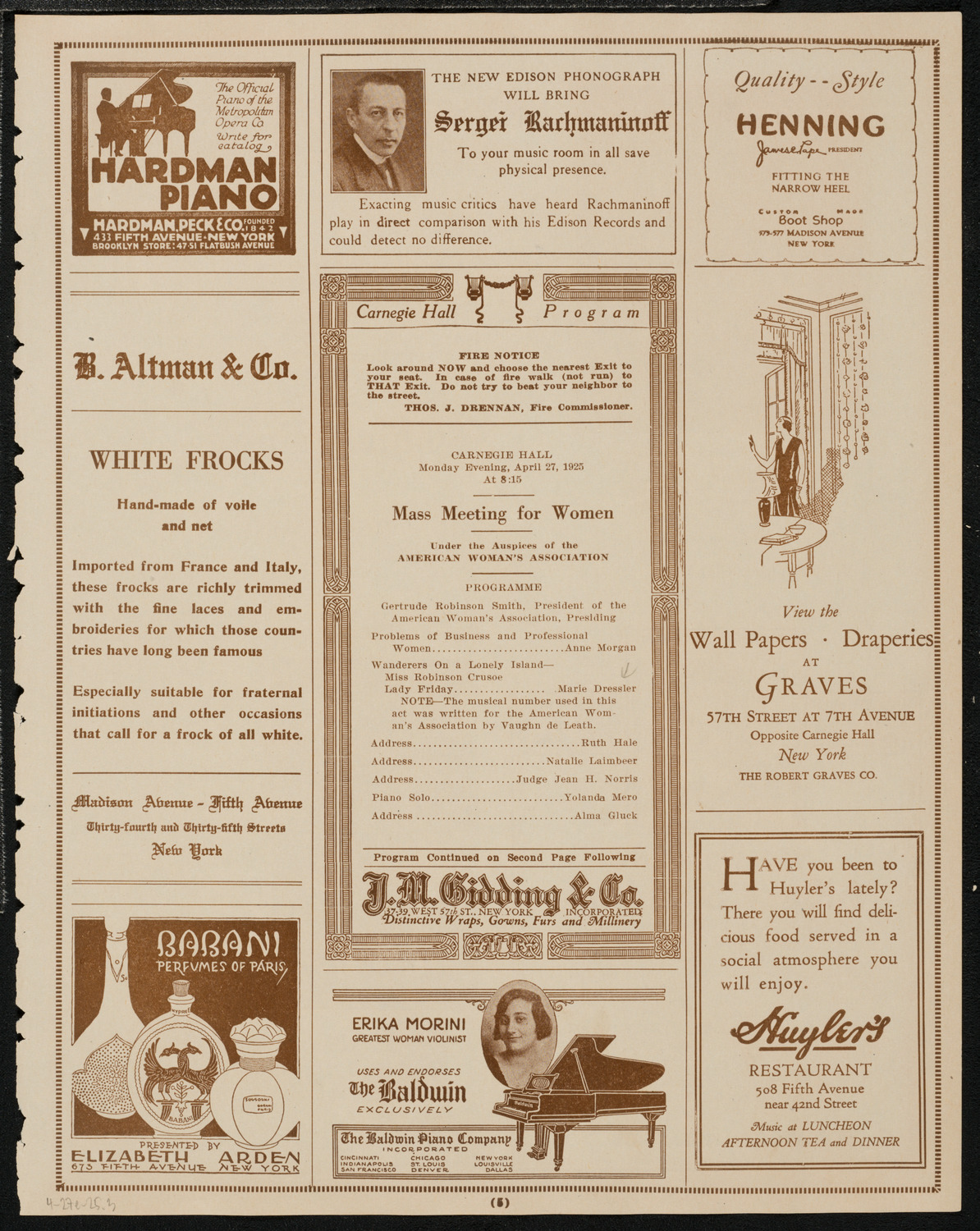 Mass Meeting for Women, April 27, 1925, program page 5