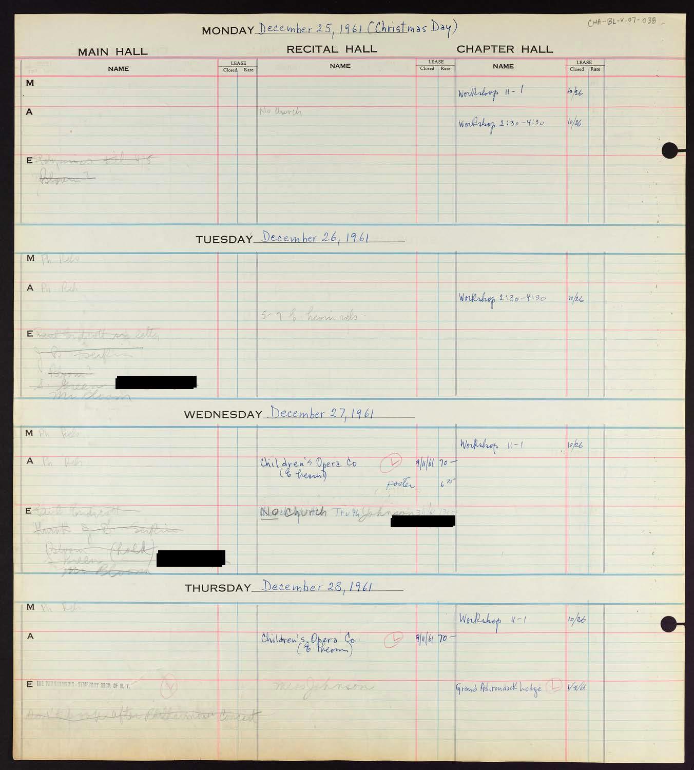 Carnegie Hall Booking Ledger, volume 7, page 38