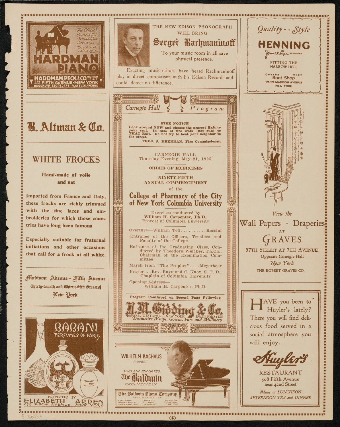 Graduation: College of Pharmacy of the City of New York Columbia University, May 21, 1925, program page 5