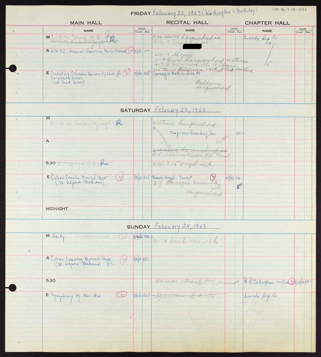 Carnegie Hall Booking Ledger, volume 8, page 43