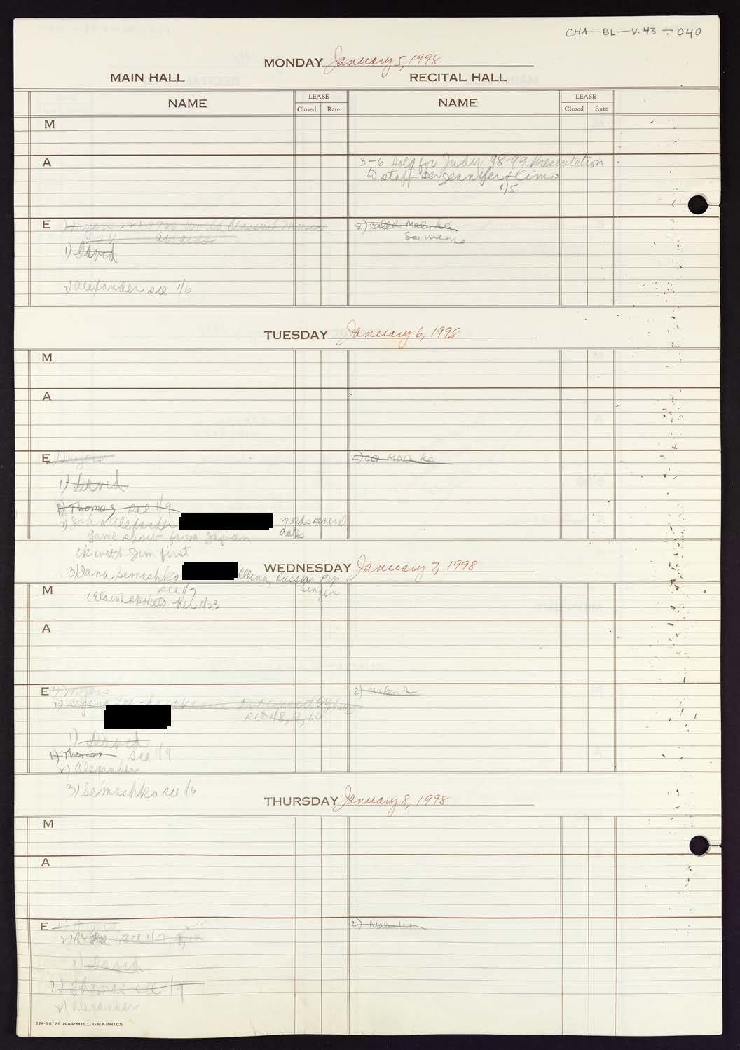 Carnegie Hall Booking Ledger, volume 43, page 40