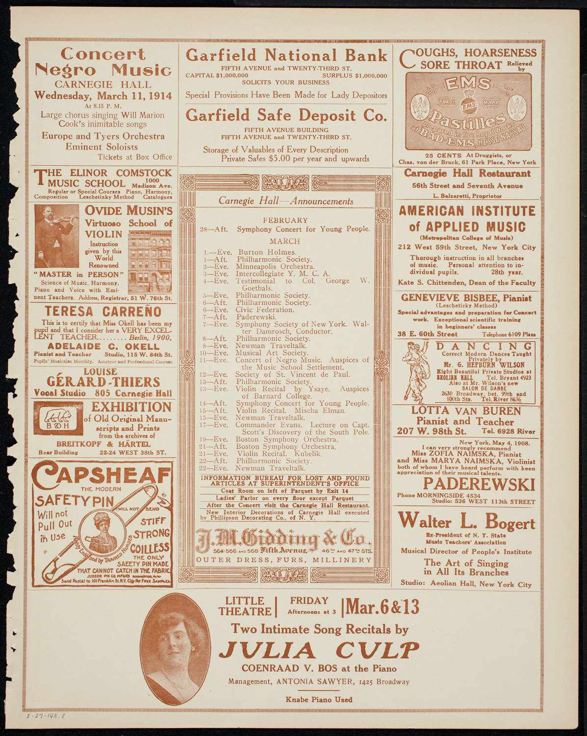 Benefit: New York Red Cross Hospital, February 27, 1914, program page 3