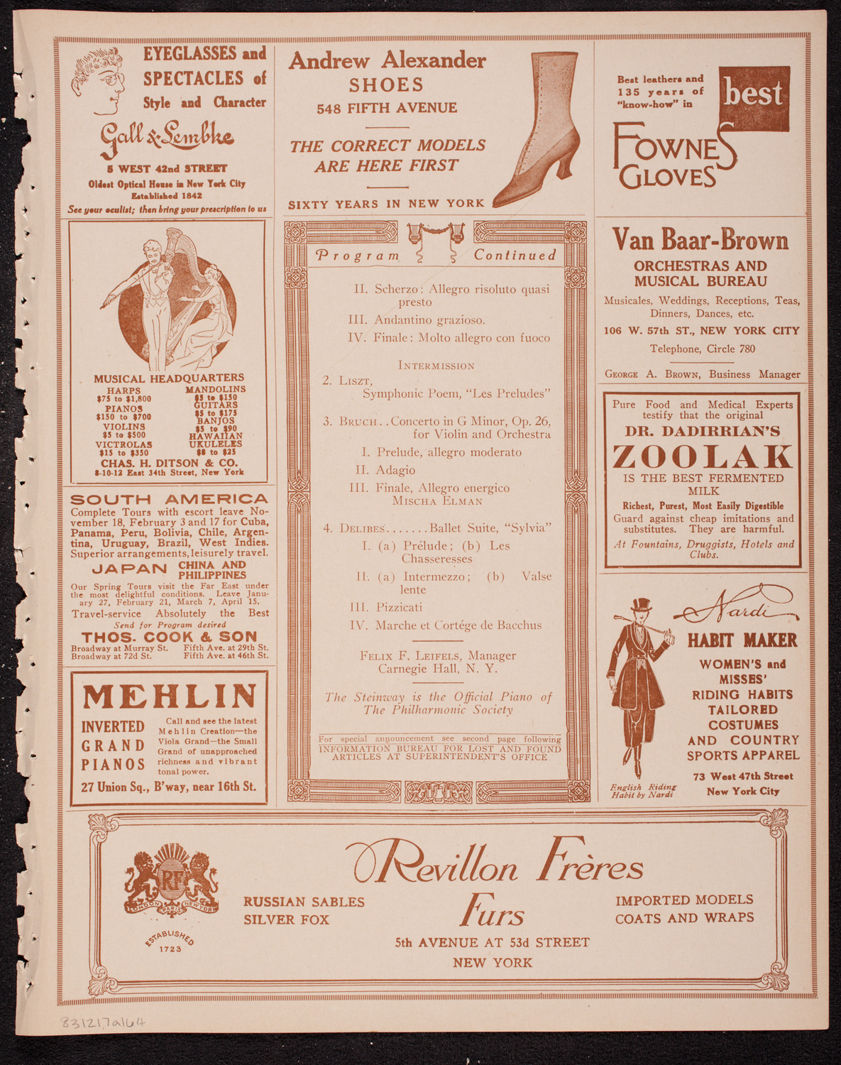 New York Philharmonic, December 17, 1916, program page 7