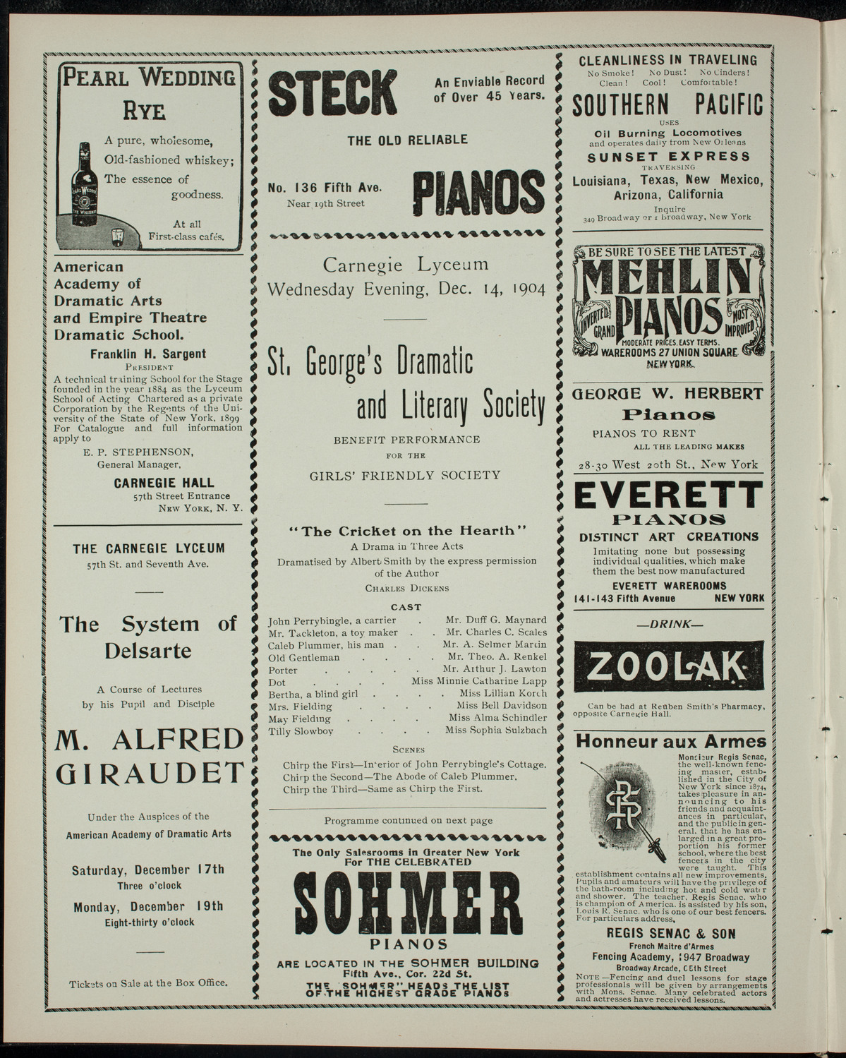 St. George's Dramatic and Literary Society, December 14, 1904, program page 2