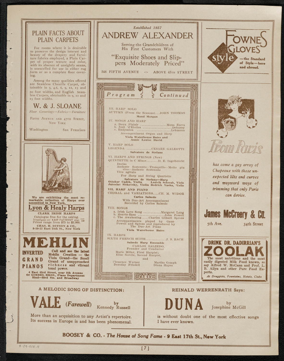 National Association of Harpists, March 29, 1921, program page 7