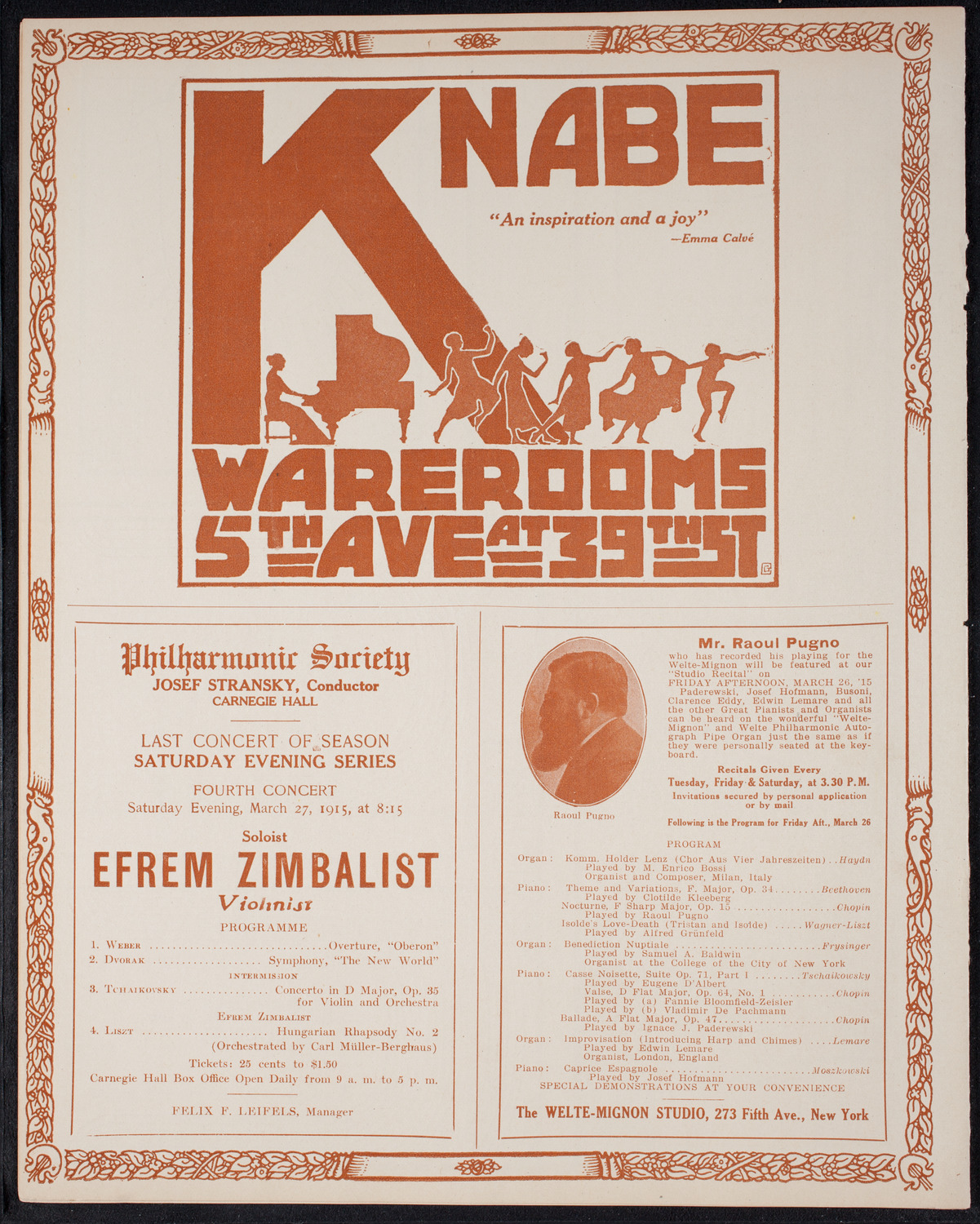 New York Philharmonic, March 25, 1915, program page 12