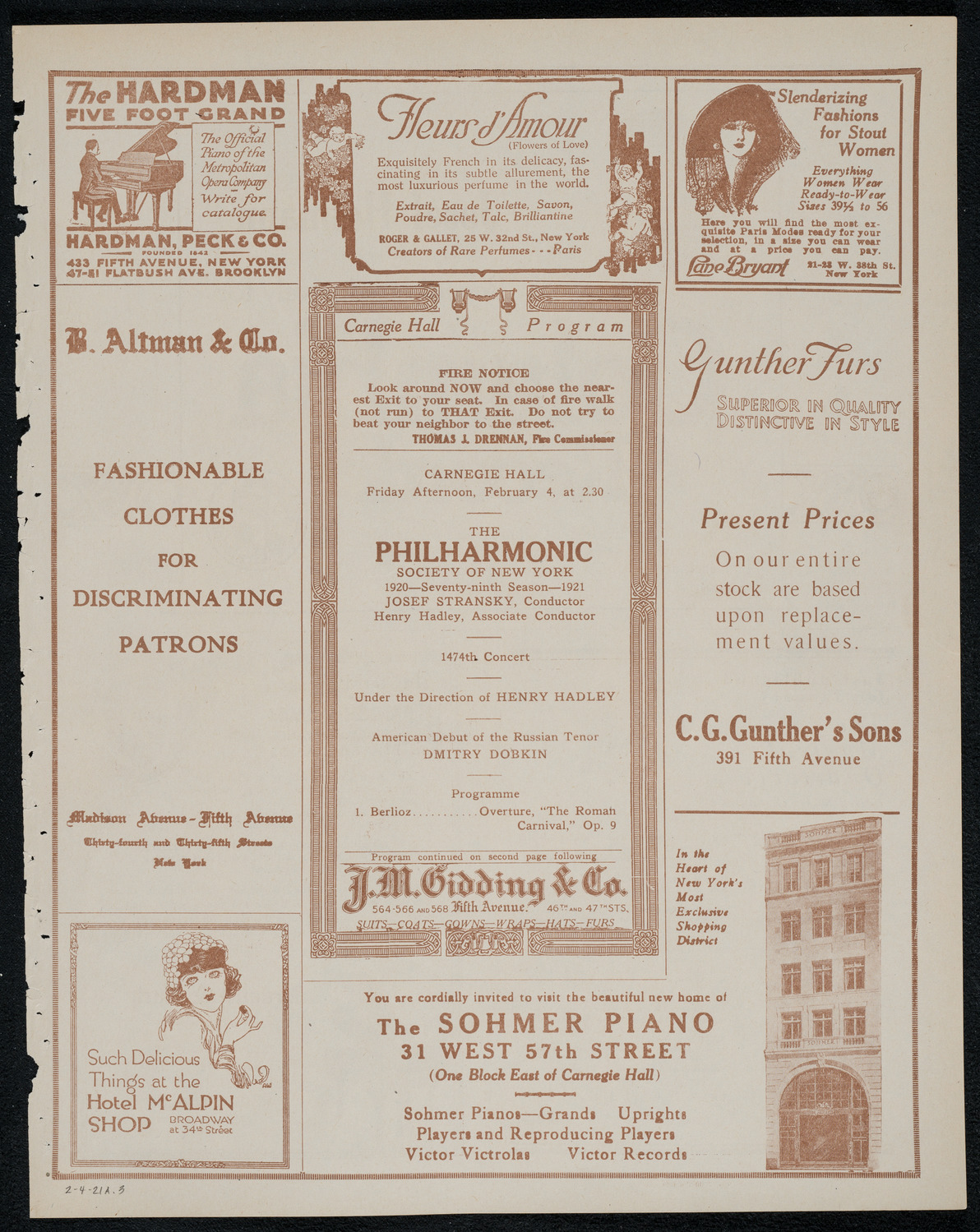New York Philharmonic, February 4, 1921, program page 5