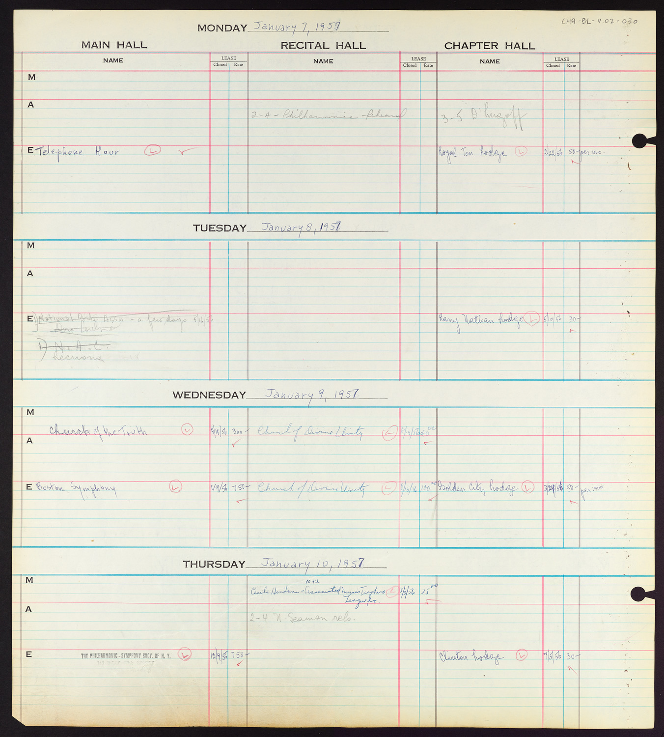 Carnegie Hall Booking Ledger, volume 2, page 30