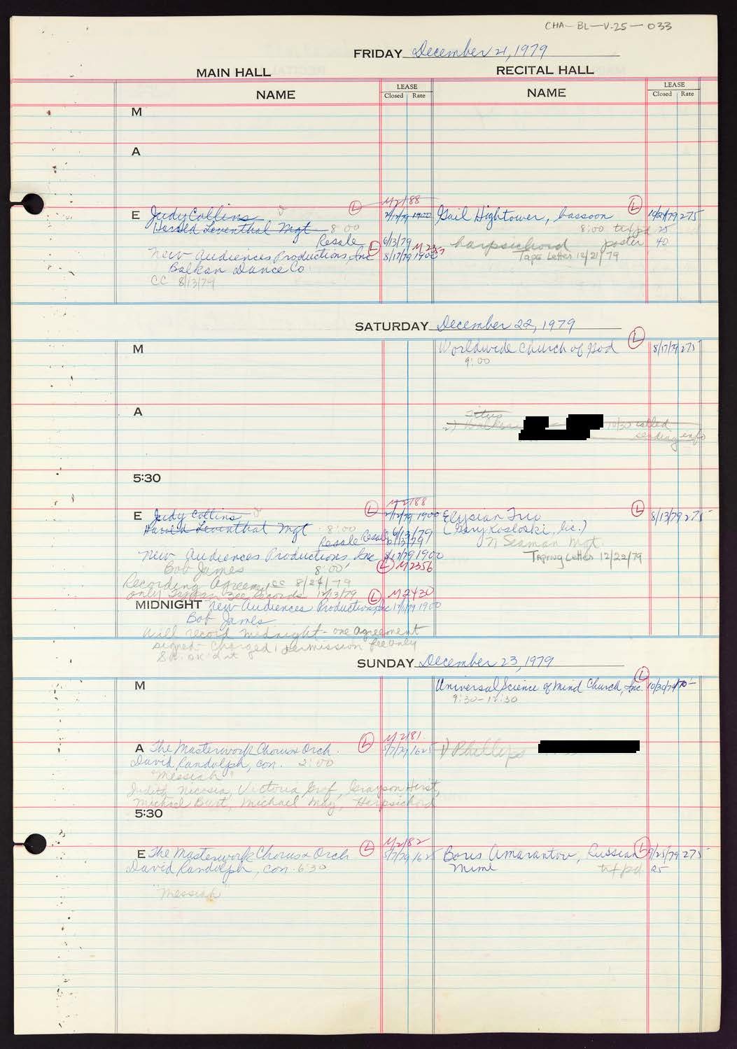 Carnegie Hall Booking Ledger, volume 25, page 33