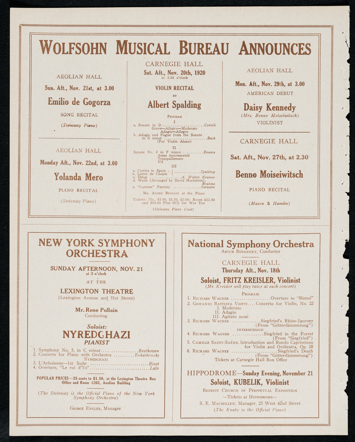 National Symphony Orchestra, November 16, 1920, program page 8