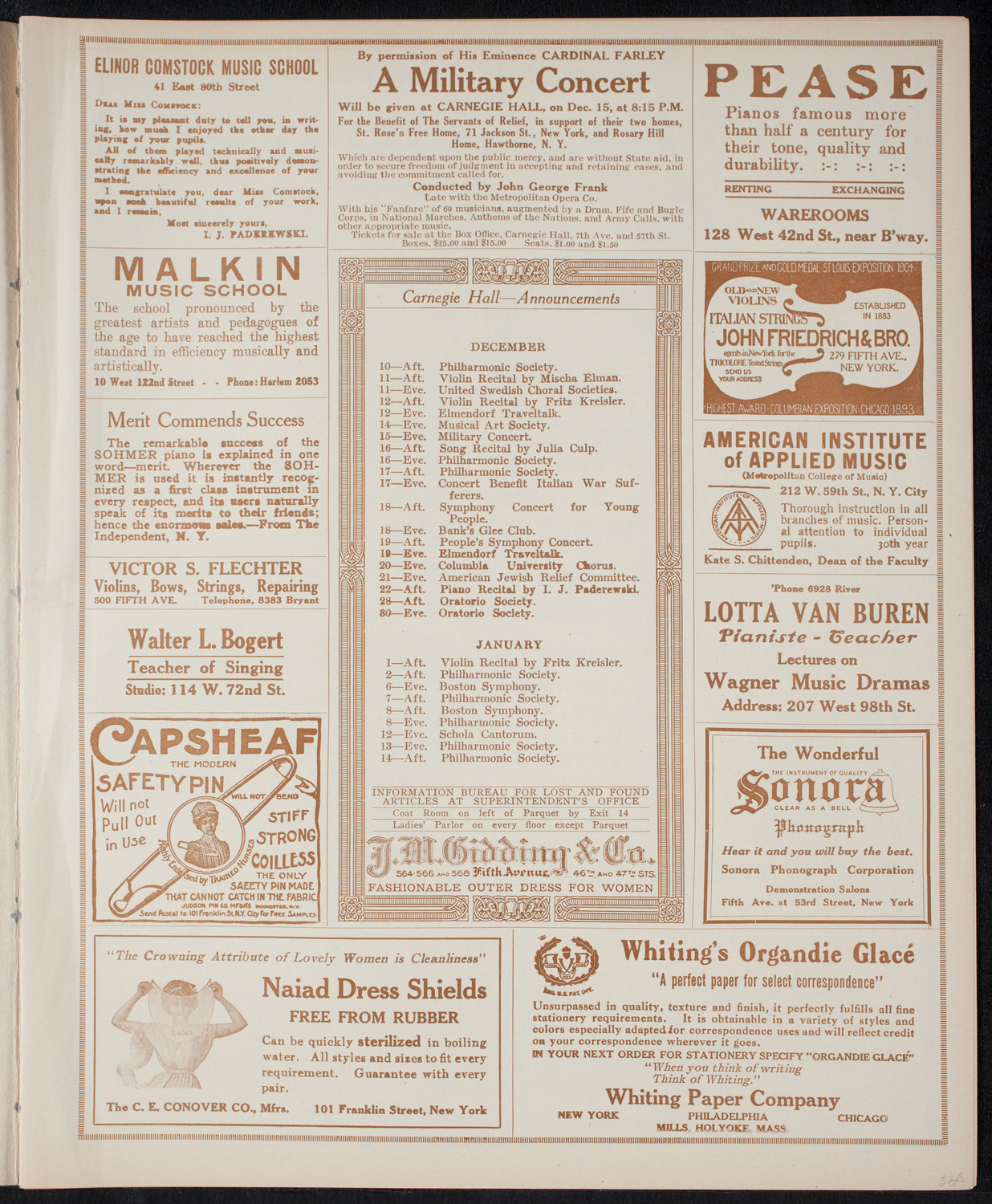 New York Philharmonic, December 9, 1915, program page 3