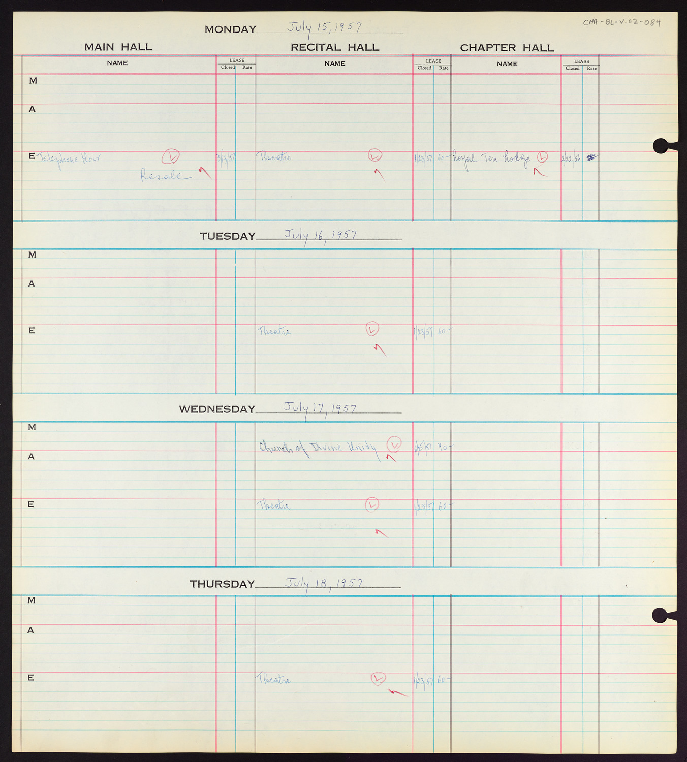 Carnegie Hall Booking Ledger, volume 2, page 84