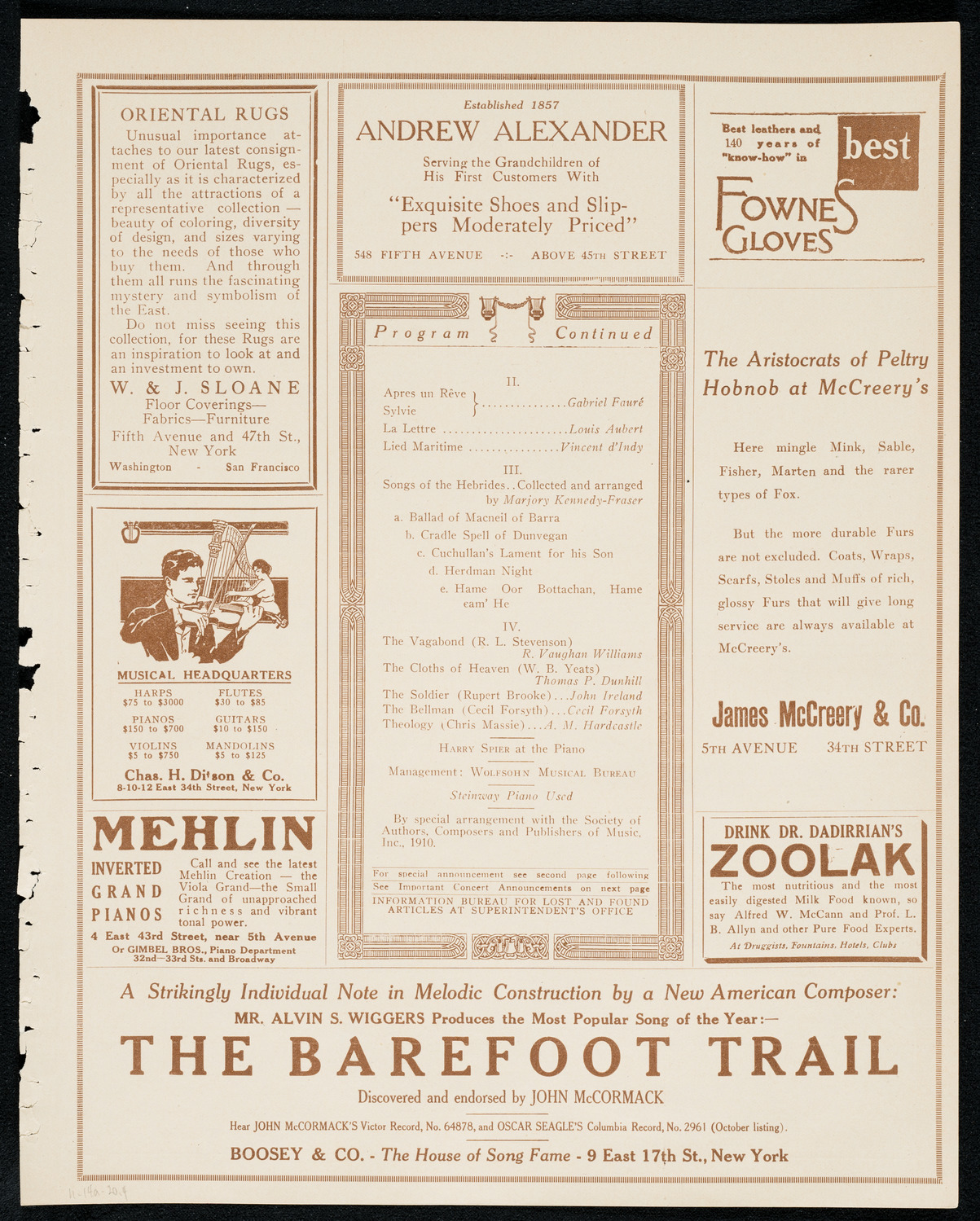 Reinald Werrenrath, Baritone, November 14, 1920, program page 7