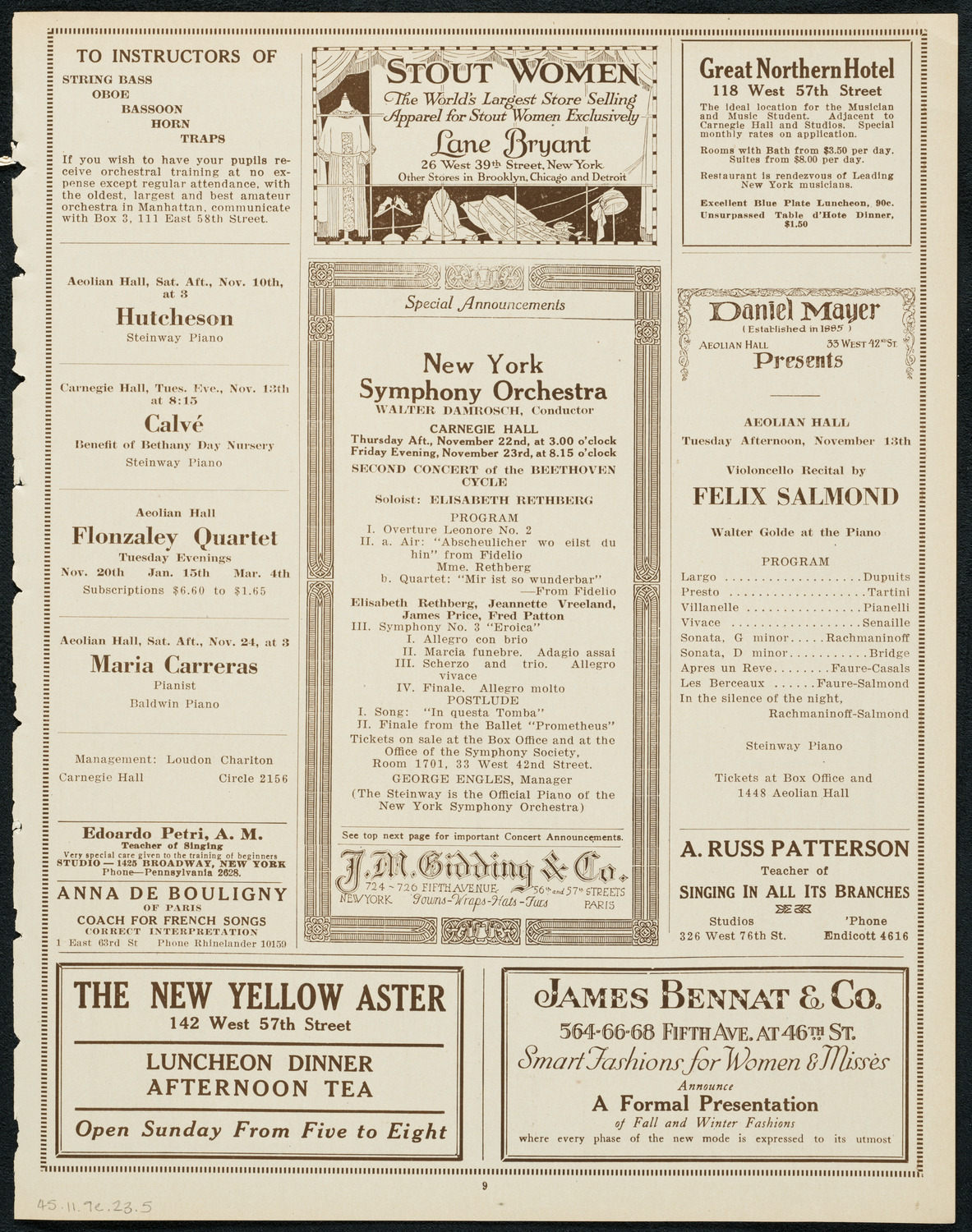 New York Symphony Orchestra: Beethoven Cycle, November 9, 1923, program page 9