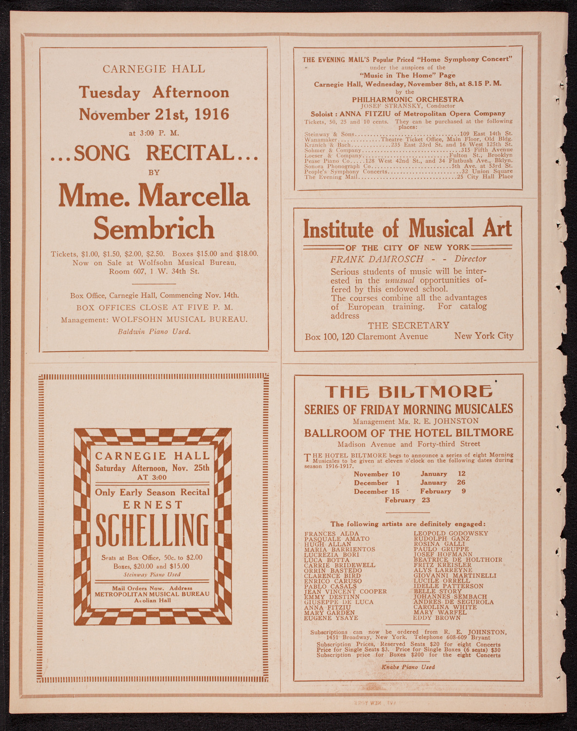 Ignacy Jan Paderewski, Piano, November 5, 1916, program page 2