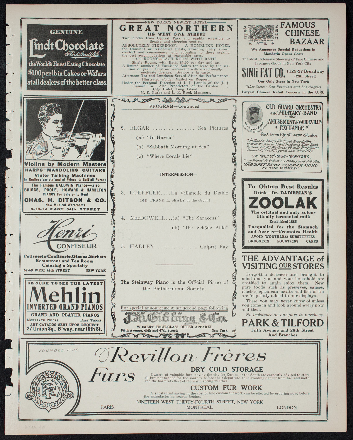 New York Philharmonic, February 17, 1911, program page 7
