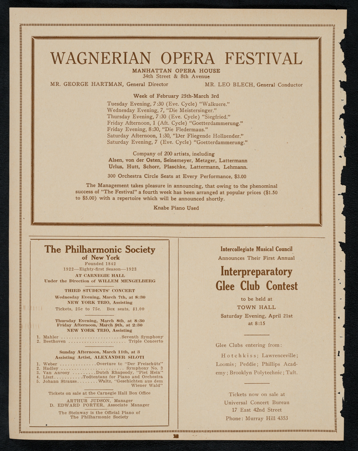 Intercollegiate Glee Club Contest, March 3, 1923, program page 12