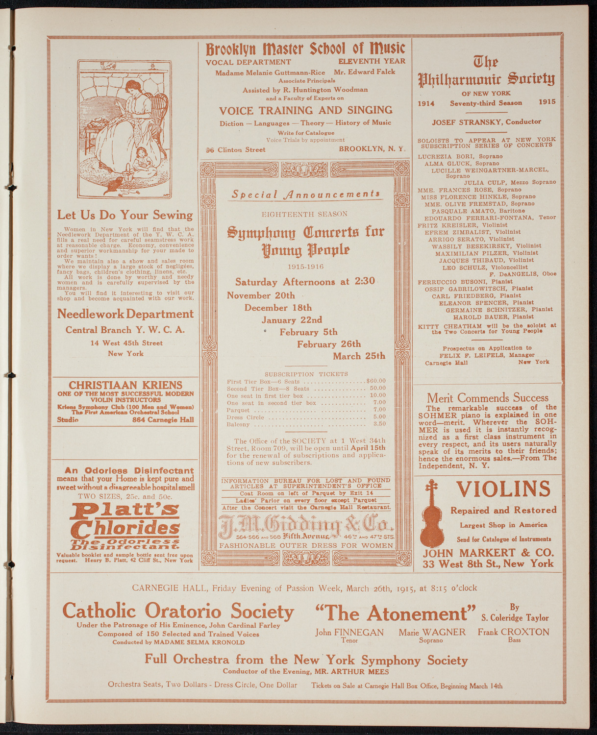 New York Philharmonic, March 13, 1915, program page 9