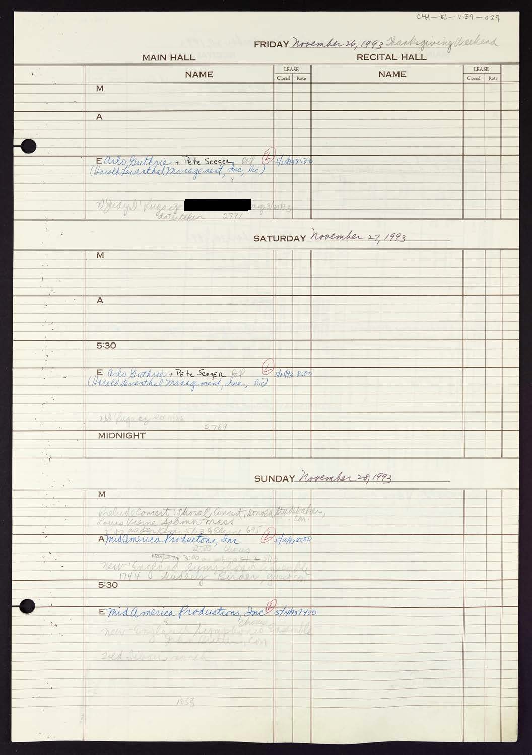 Carnegie Hall Booking Ledger, volume 39, page 29