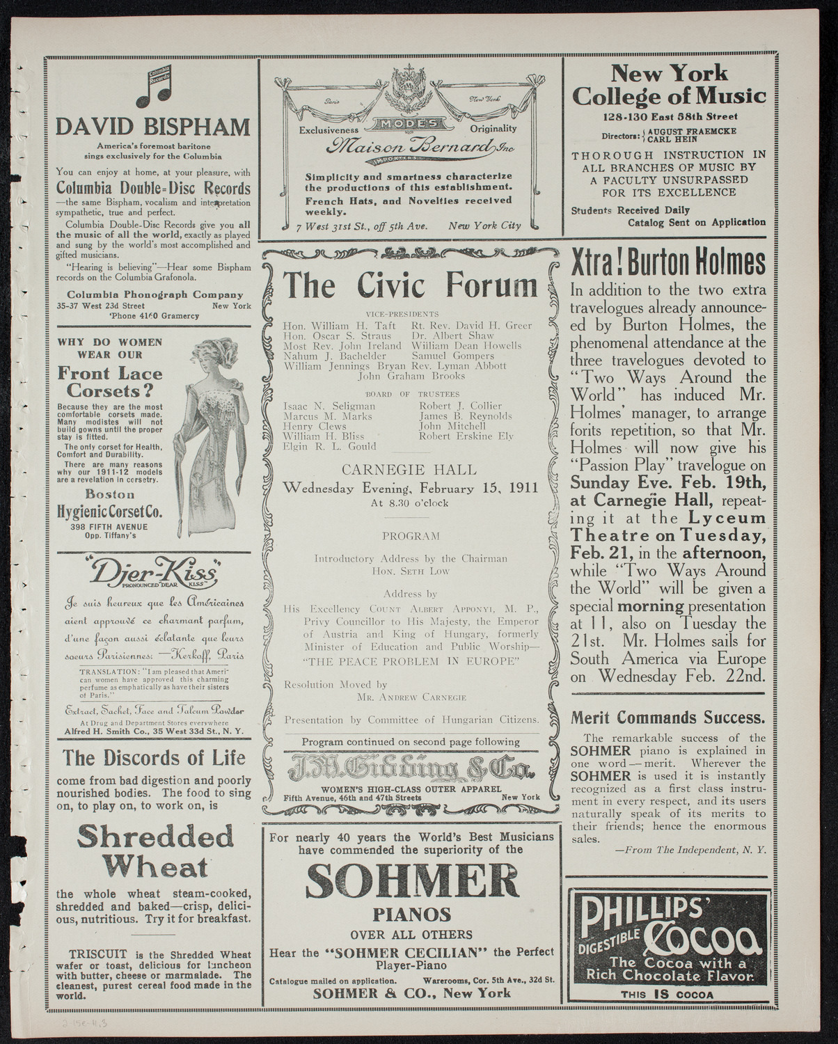The Civic Forum, February 15, 1911, program page 5