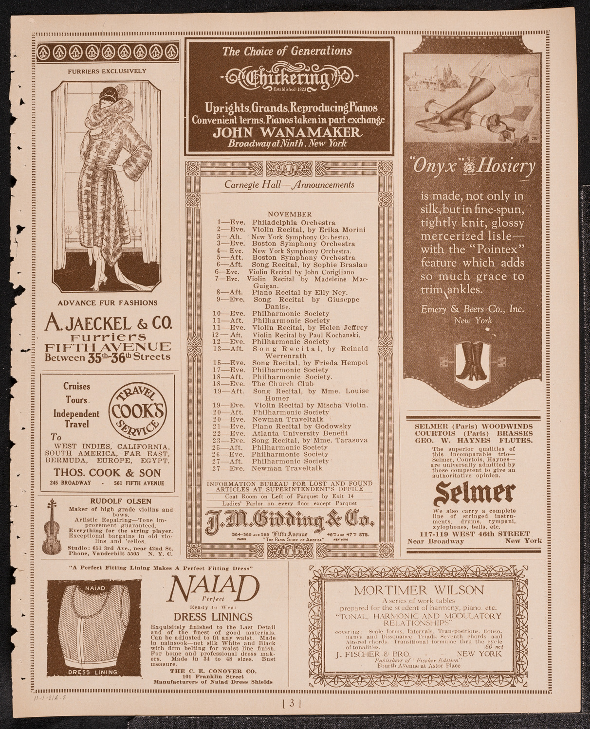 Franz von Vecsey, Violin, November 1, 1921, program page 3