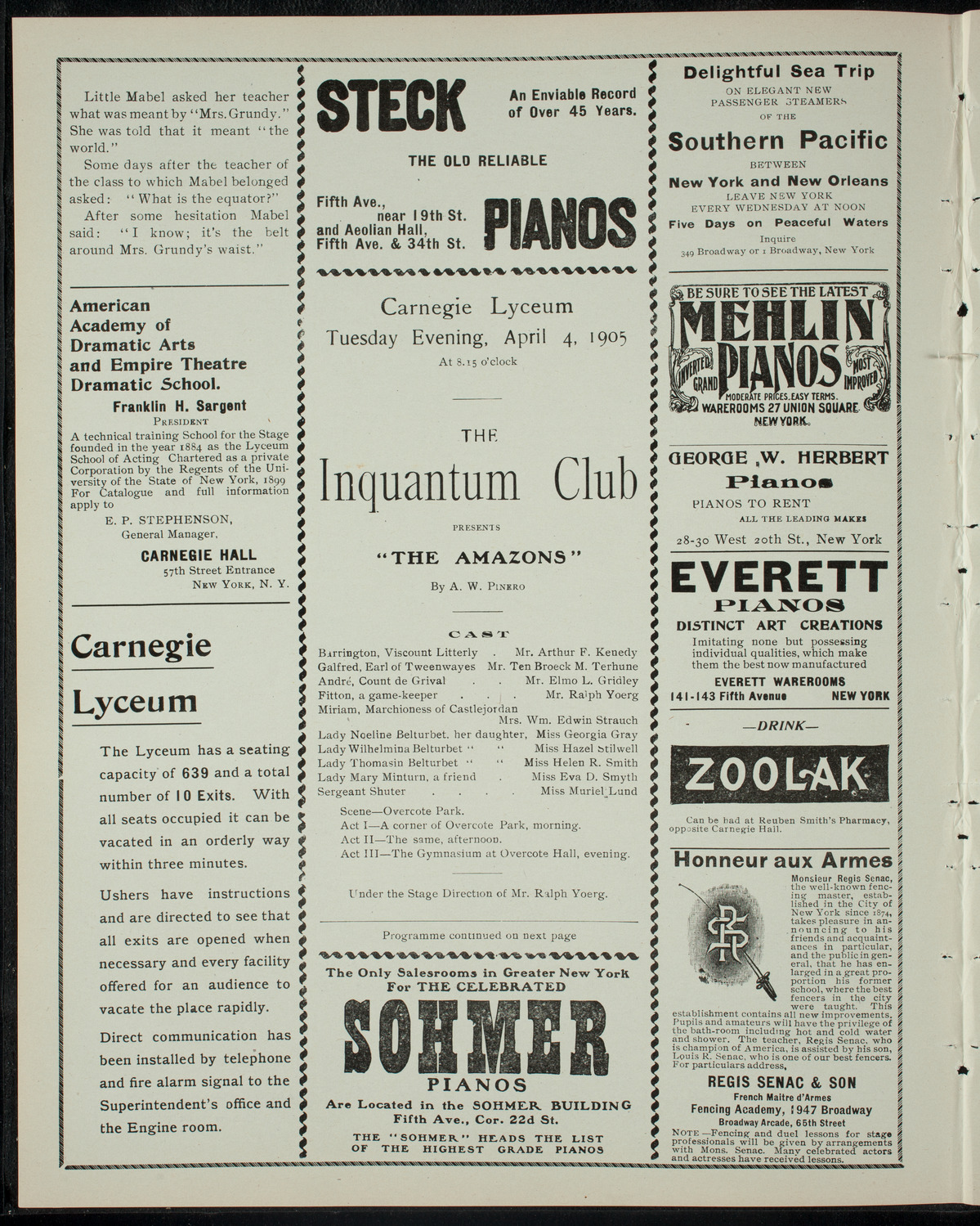 The Inquantum Club, April 4, 1905, program page 2