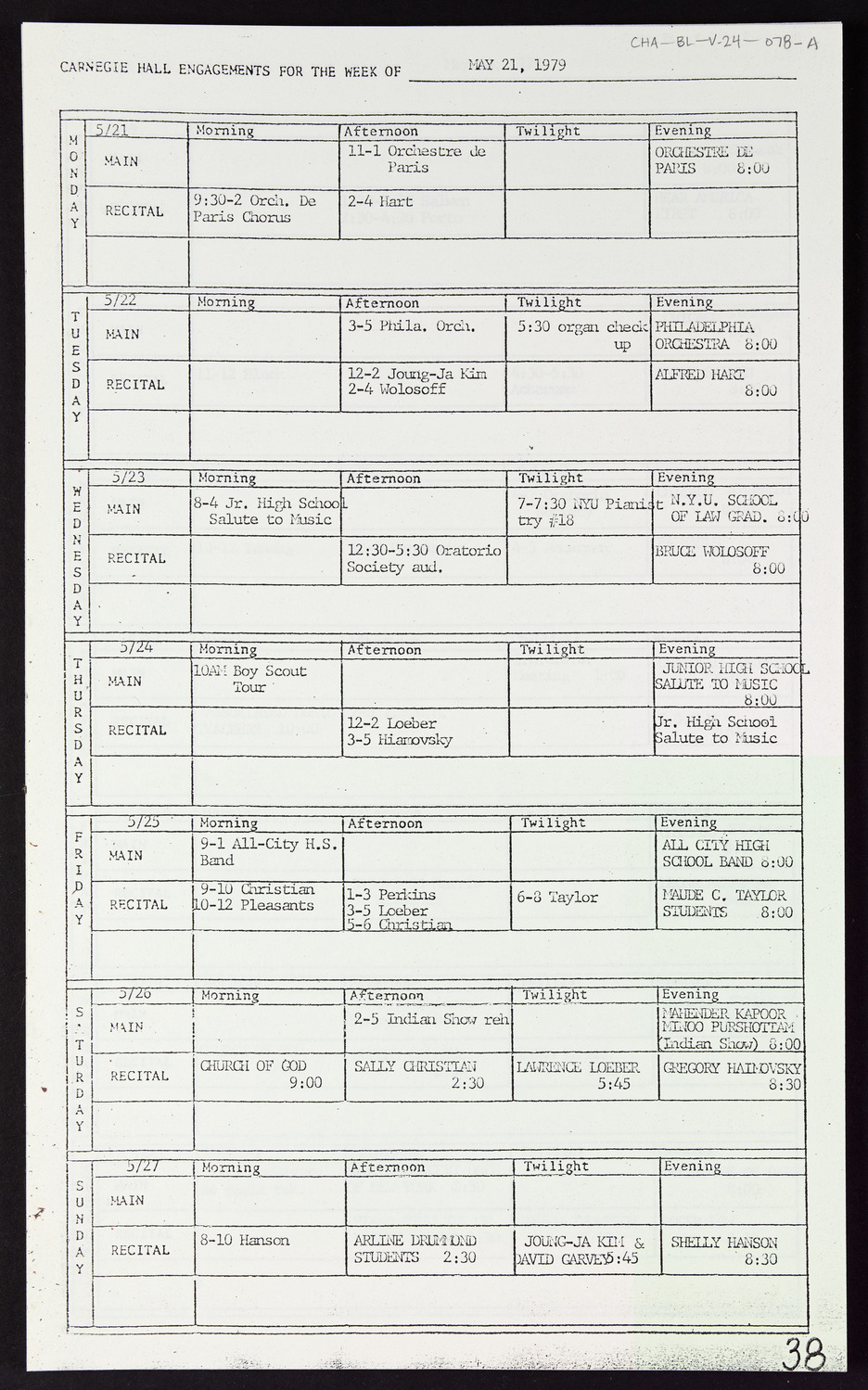 Carnegie Hall Booking Ledger, volume 24, page 78a