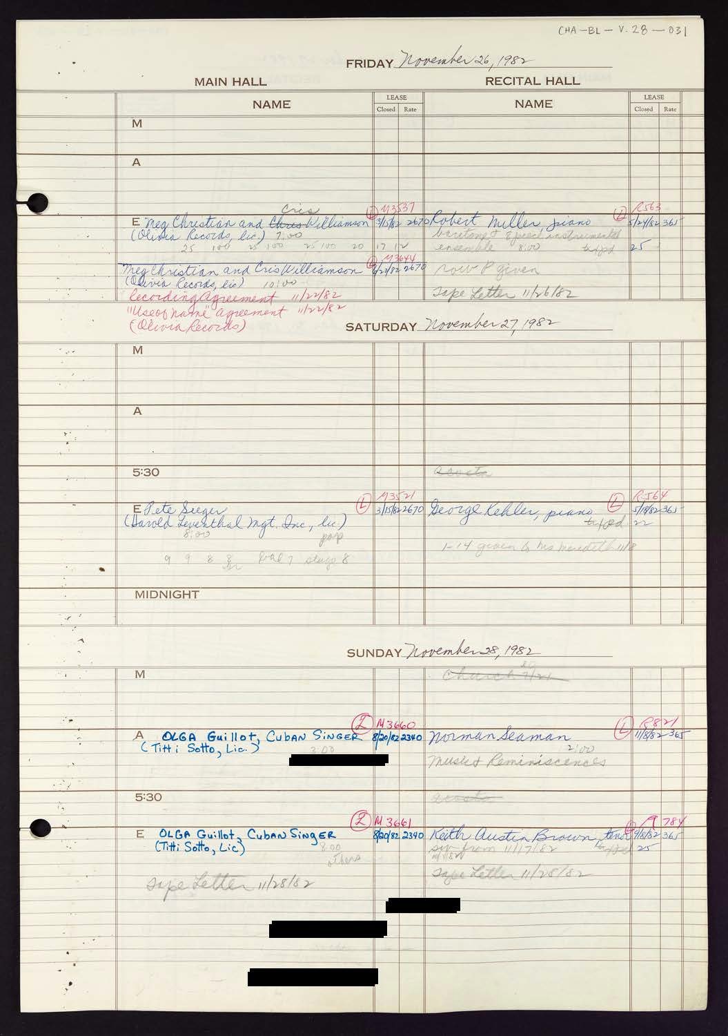 Carnegie Hall Booking Ledger, volume 28, page 31